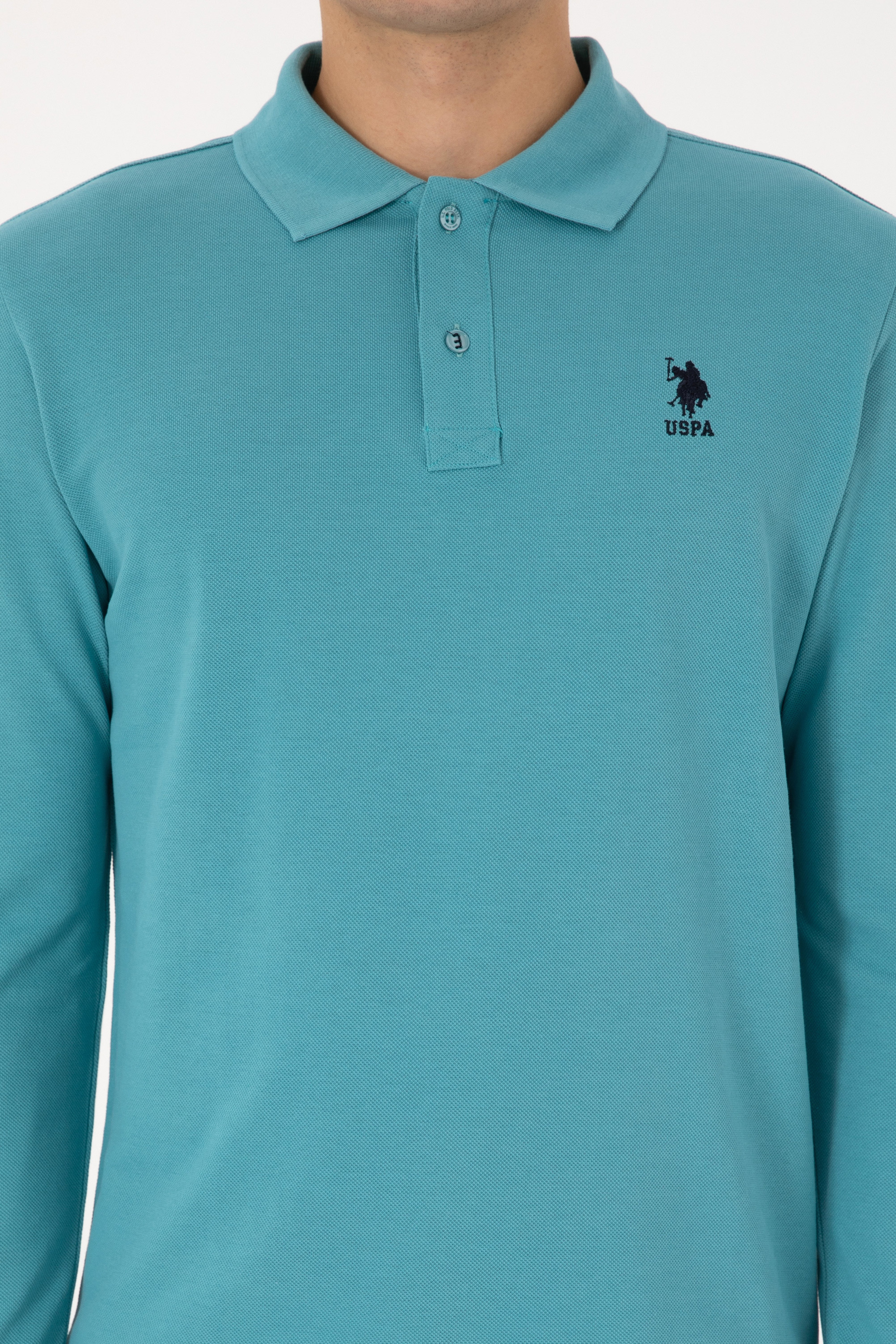 Erkek Regular Fit Polo Yaka Mint Basic Sweatshirt