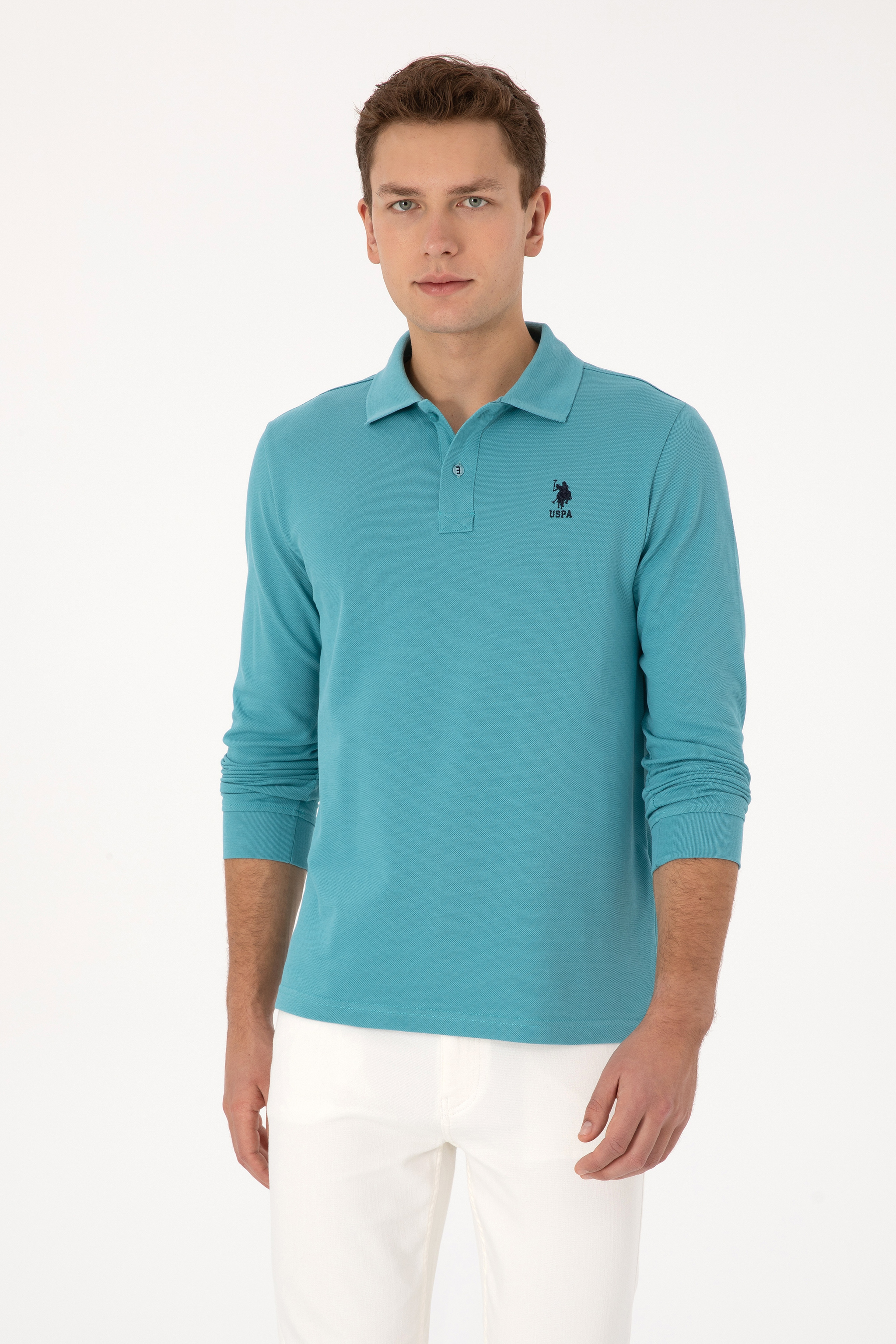 Erkek Regular Fit Polo Yaka Mint Basic Sweatshirt