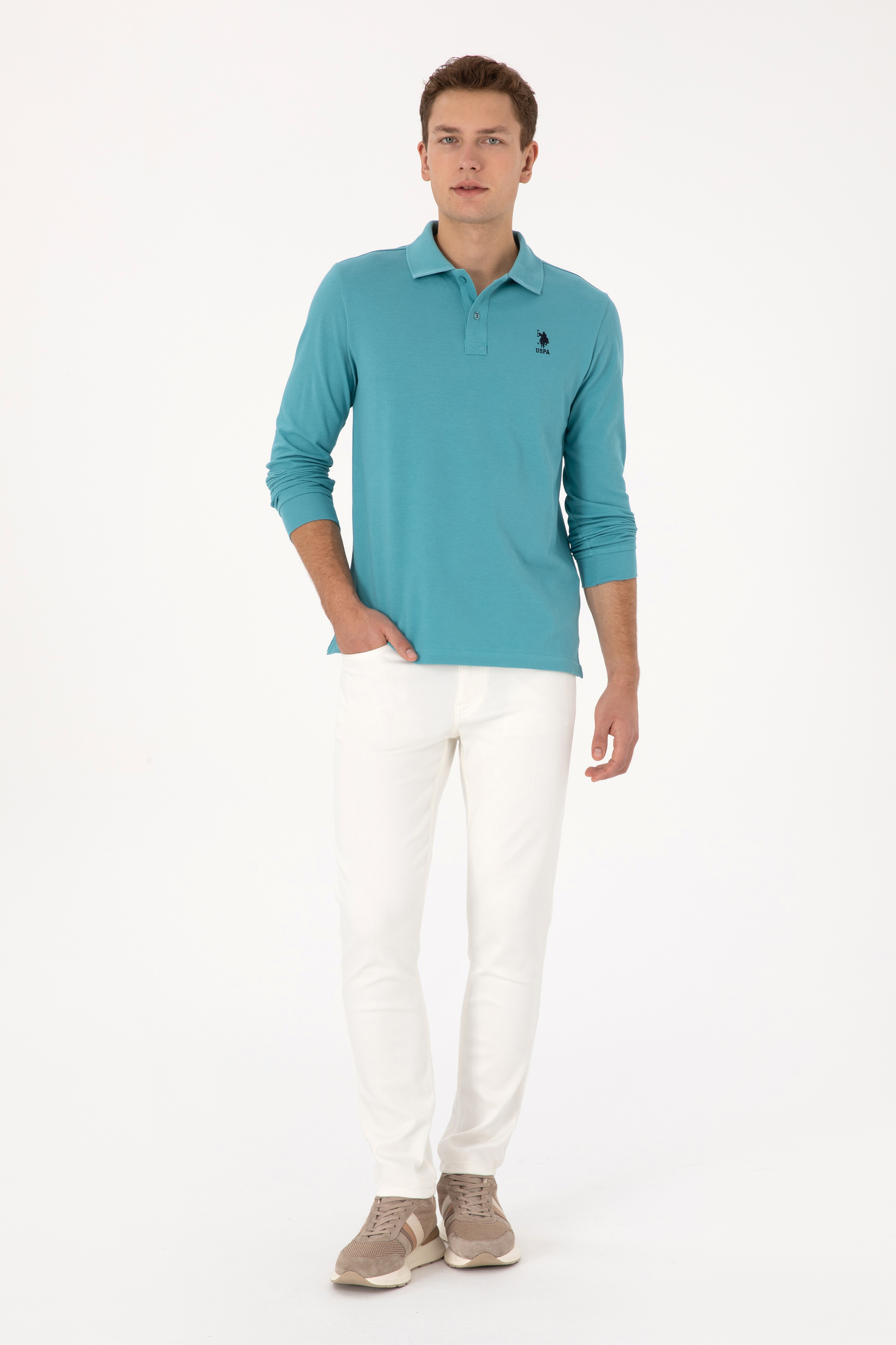 Erkek Regular Fit Polo Yaka Mint Basic Sweatshirt - Image 4