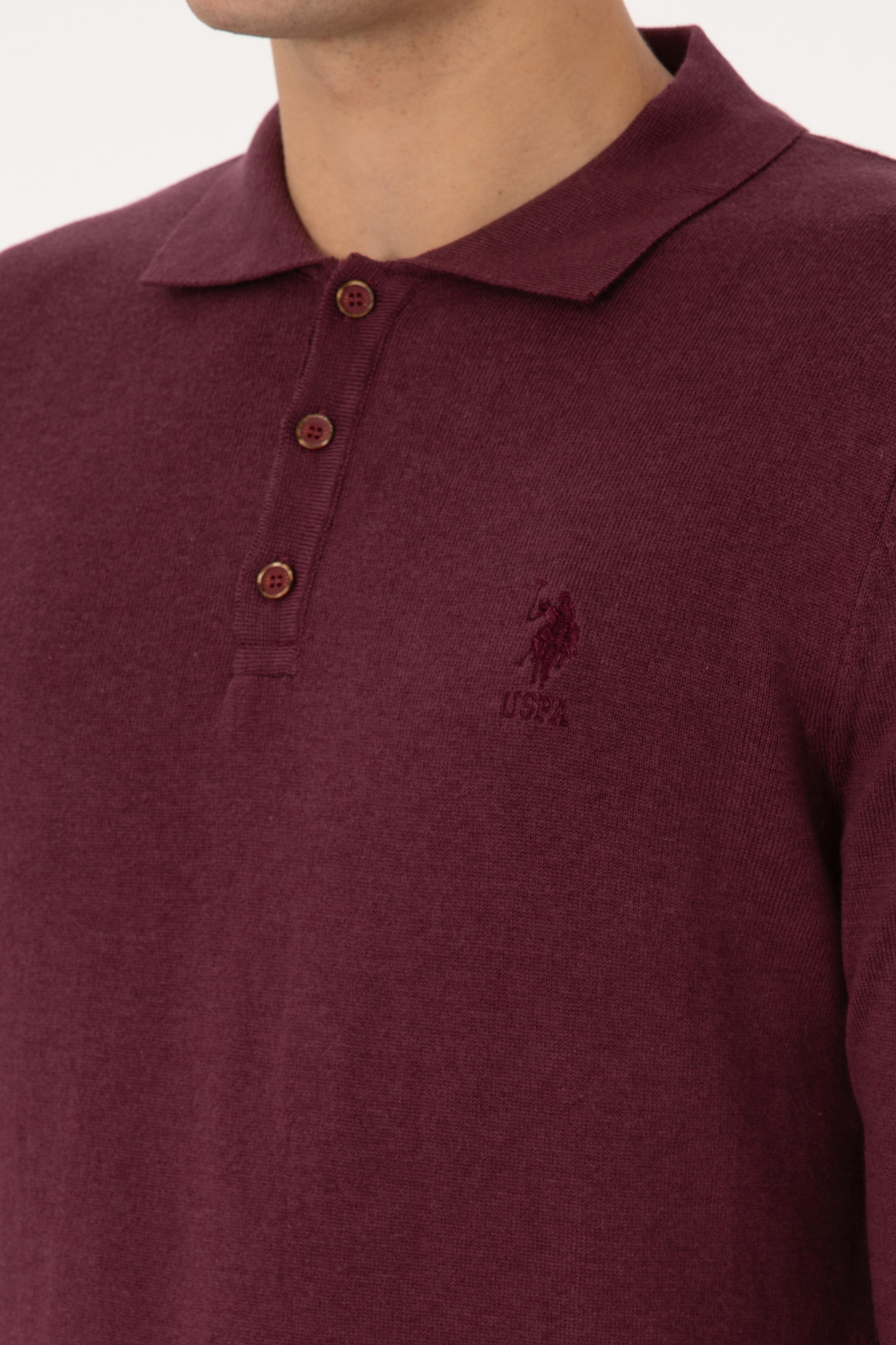 Erkek Slim Fit Polo Yaka Bordo Basic Kazak