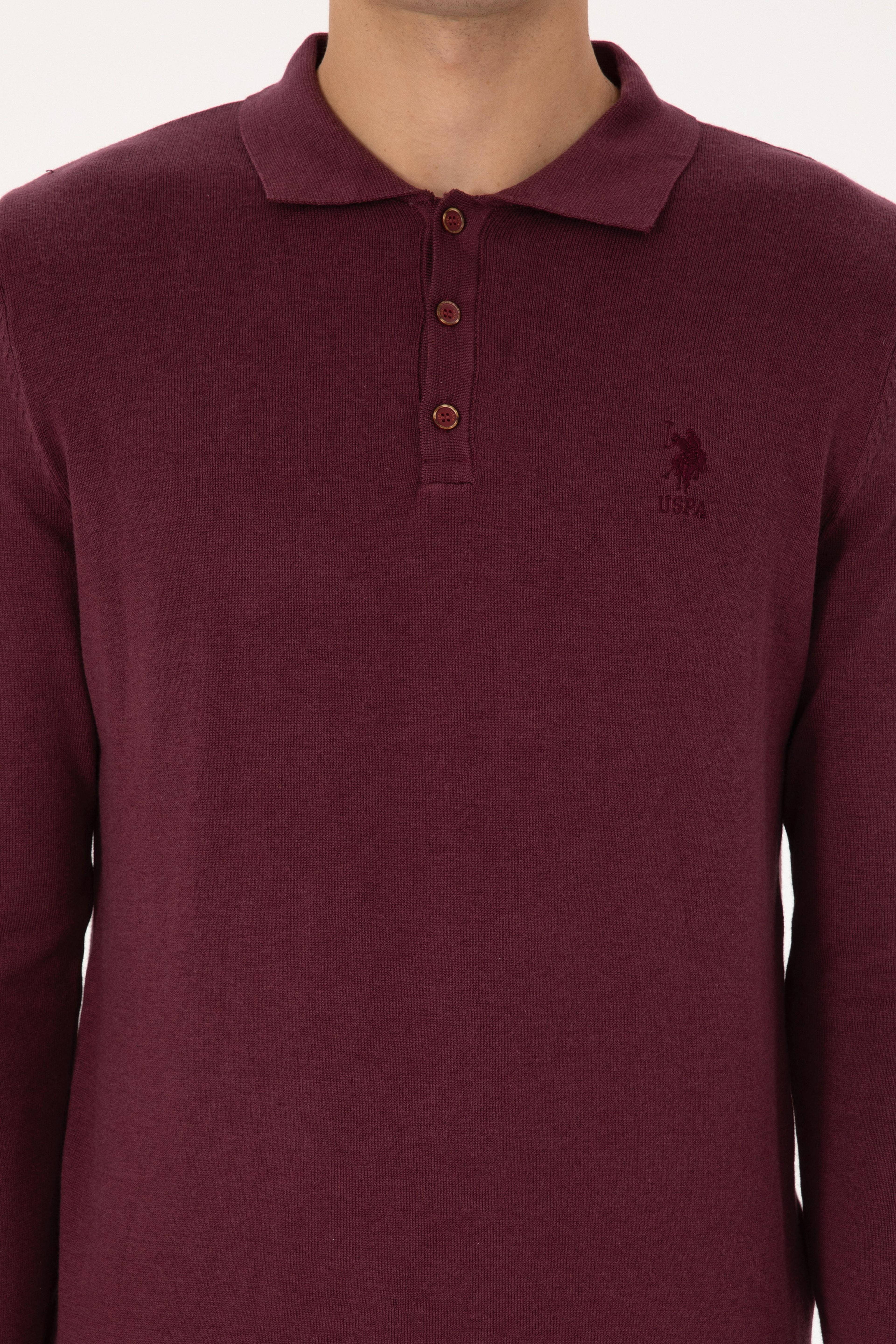 Erkek Slim Fit Polo Yaka Bordo Basic Kazak - Image 6