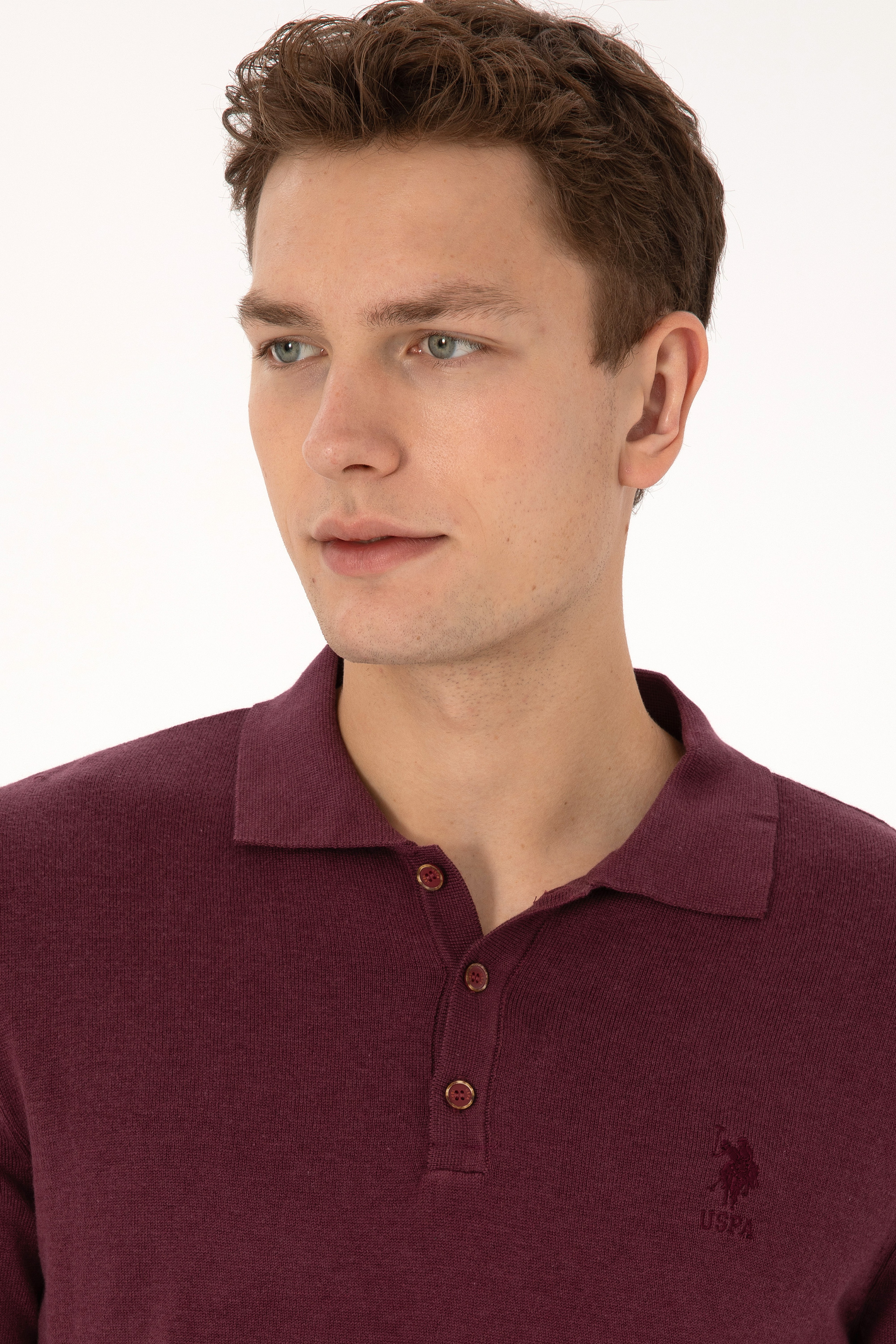 Erkek Slim Fit Polo Yaka Bordo Basic Kazak