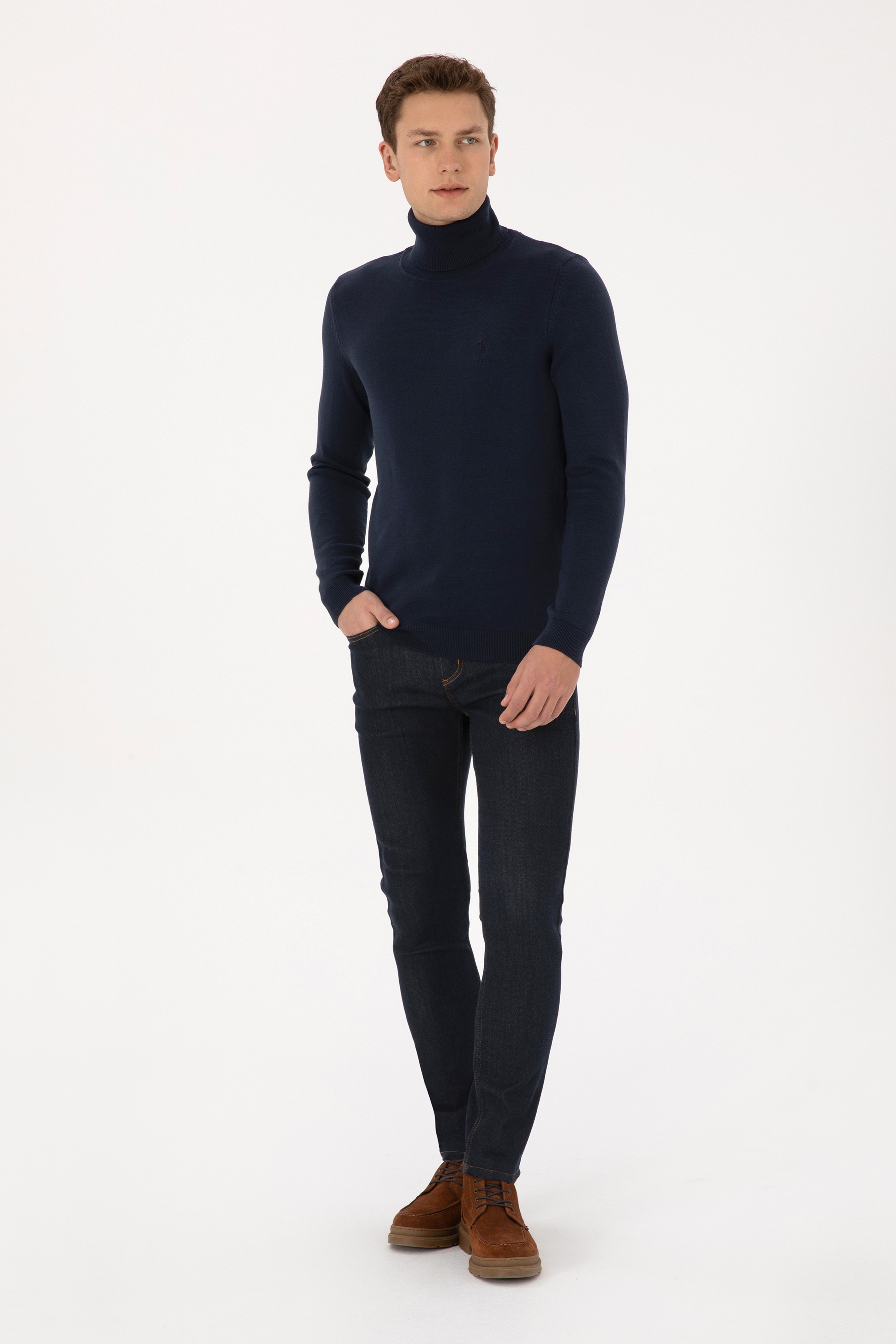 Erkek Slim Fit Balıkçı Yaka Lacivert Basic Kazak - Image 4