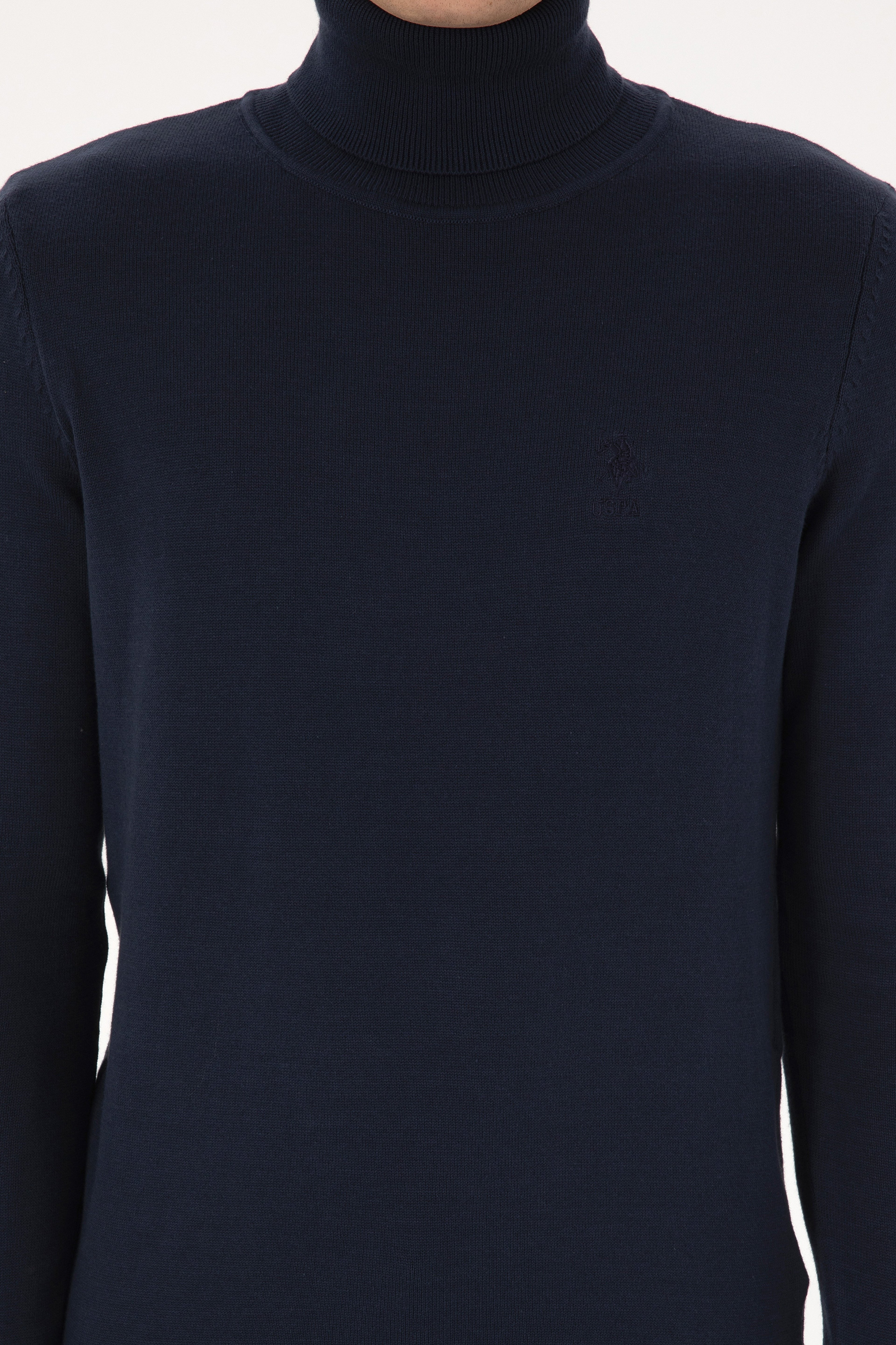 Erkek Slim Fit Balıkçı Yaka Lacivert Basic Kazak