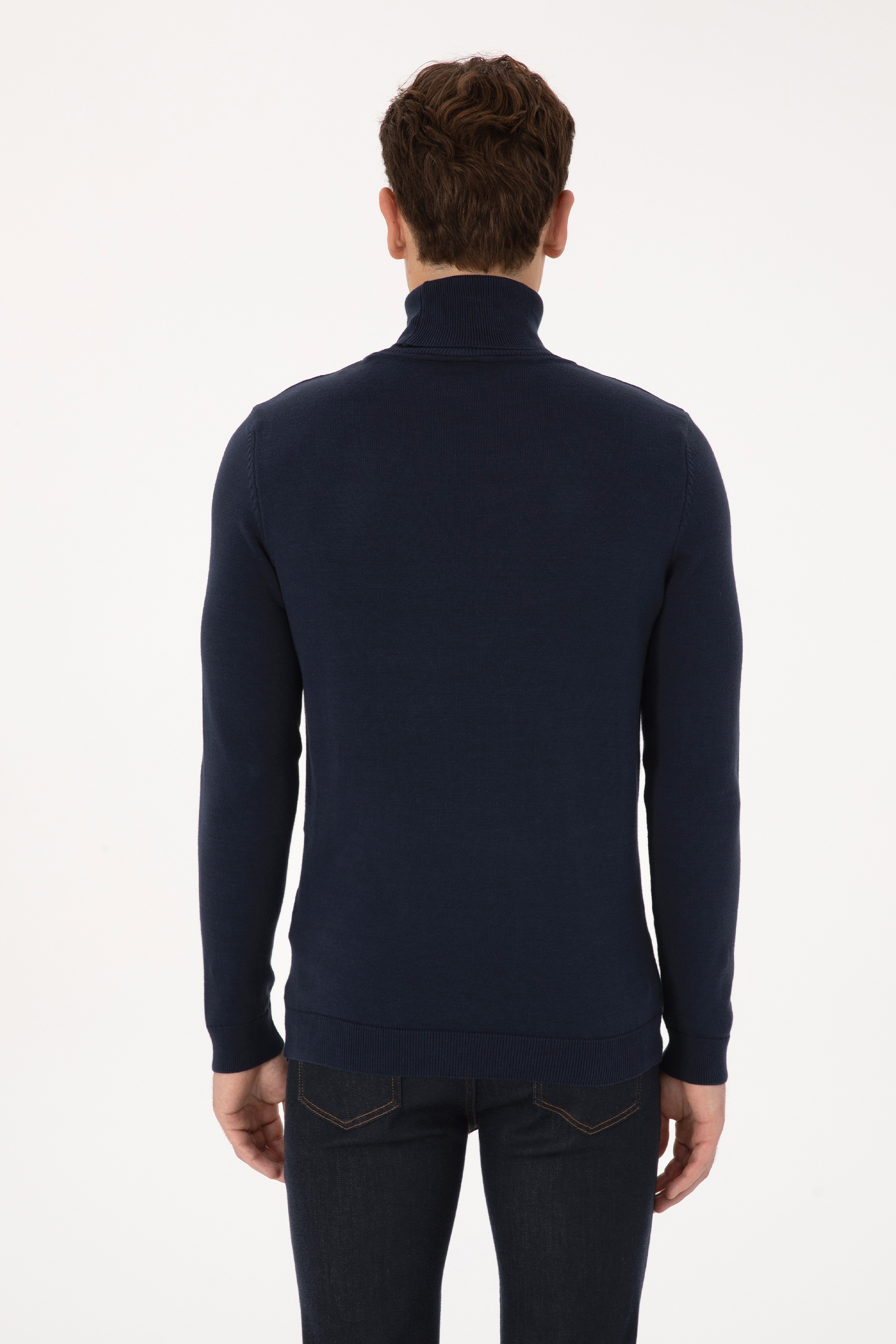 Erkek Slim Fit Balıkçı Yaka Lacivert Basic Kazak - Image 5