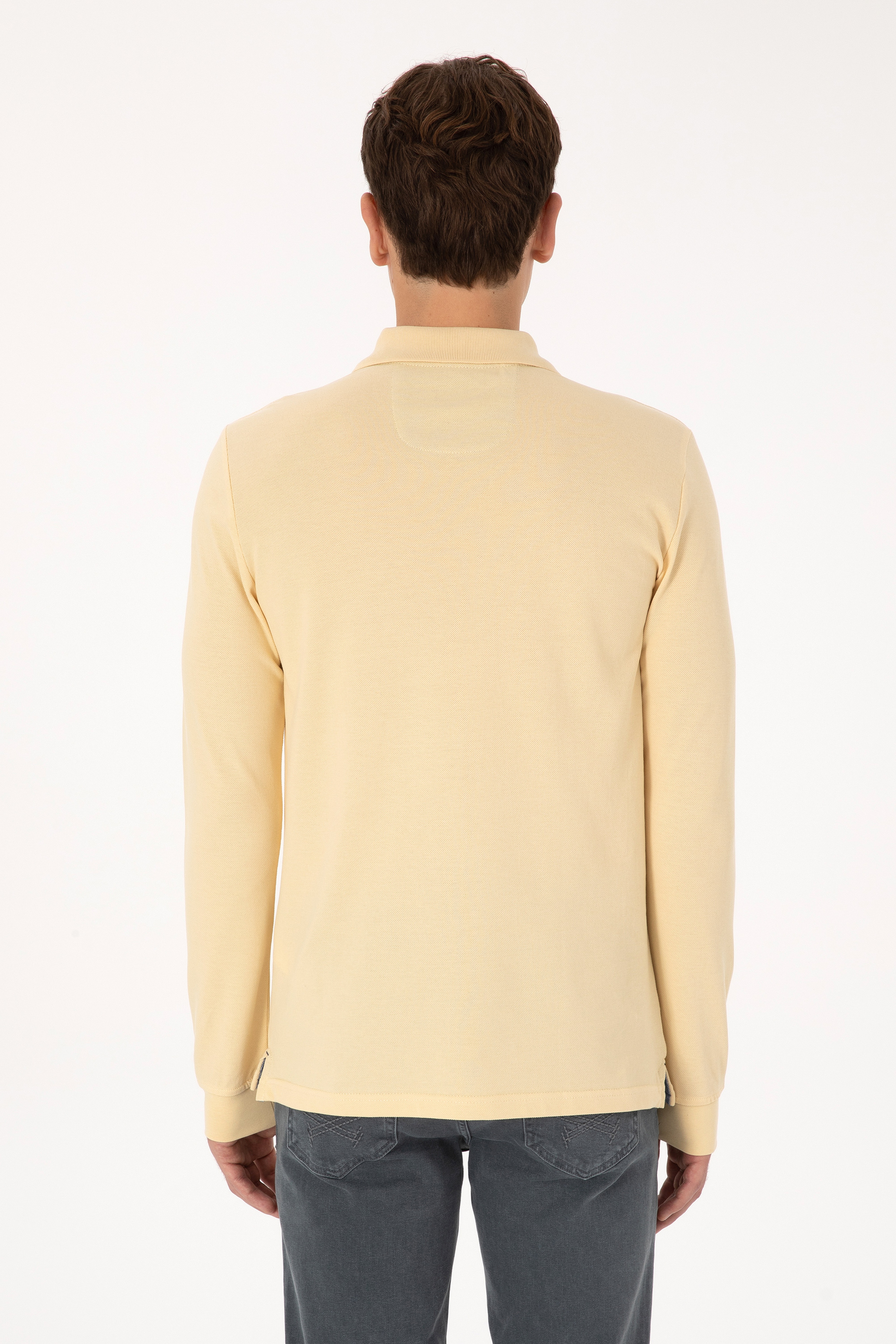 Erkek Regular Fit Polo Yaka Beyaz Basic Sweatshirt - Image 5