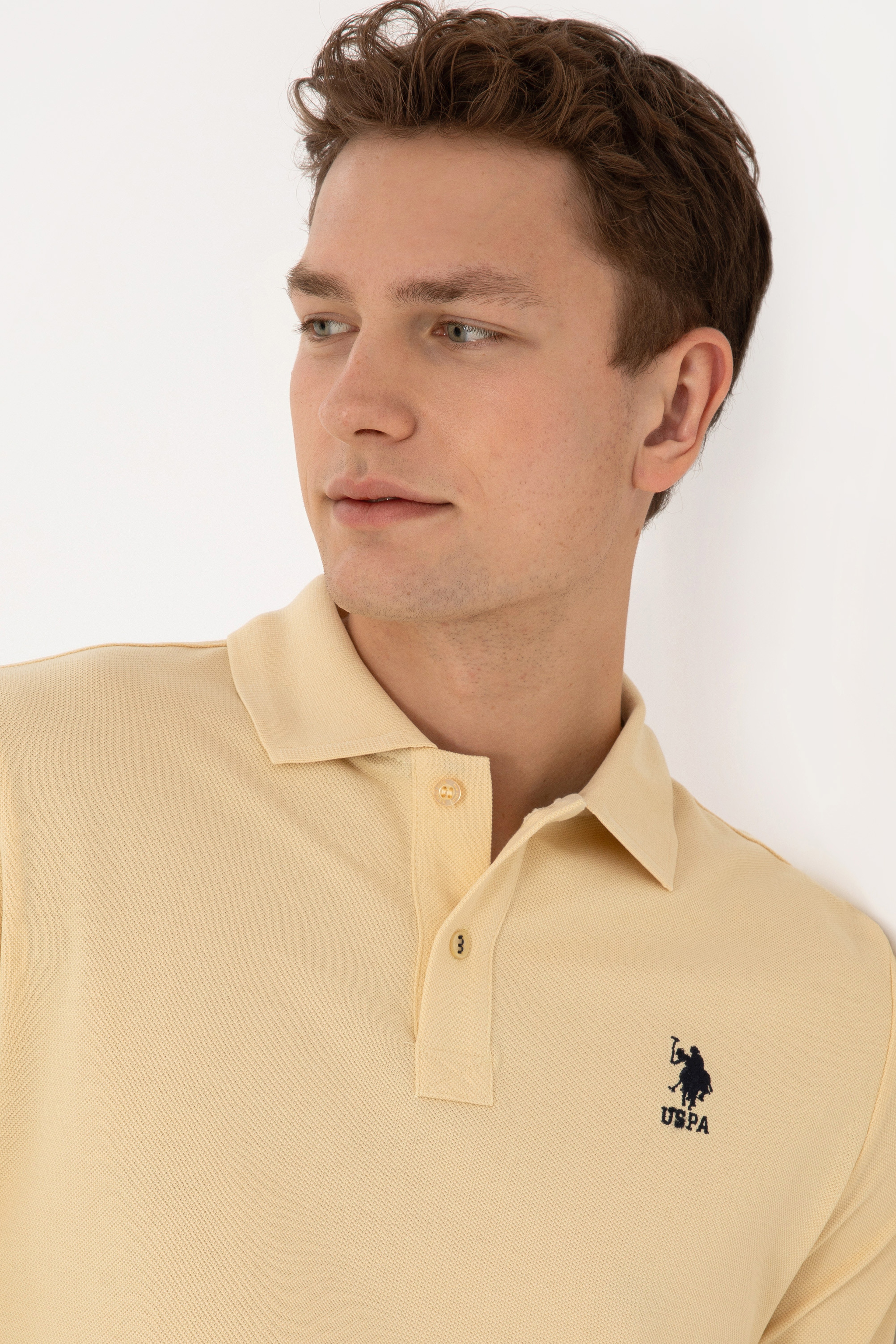 Erkek Regular Fit Polo Yaka Beyaz Basic Sweatshirt