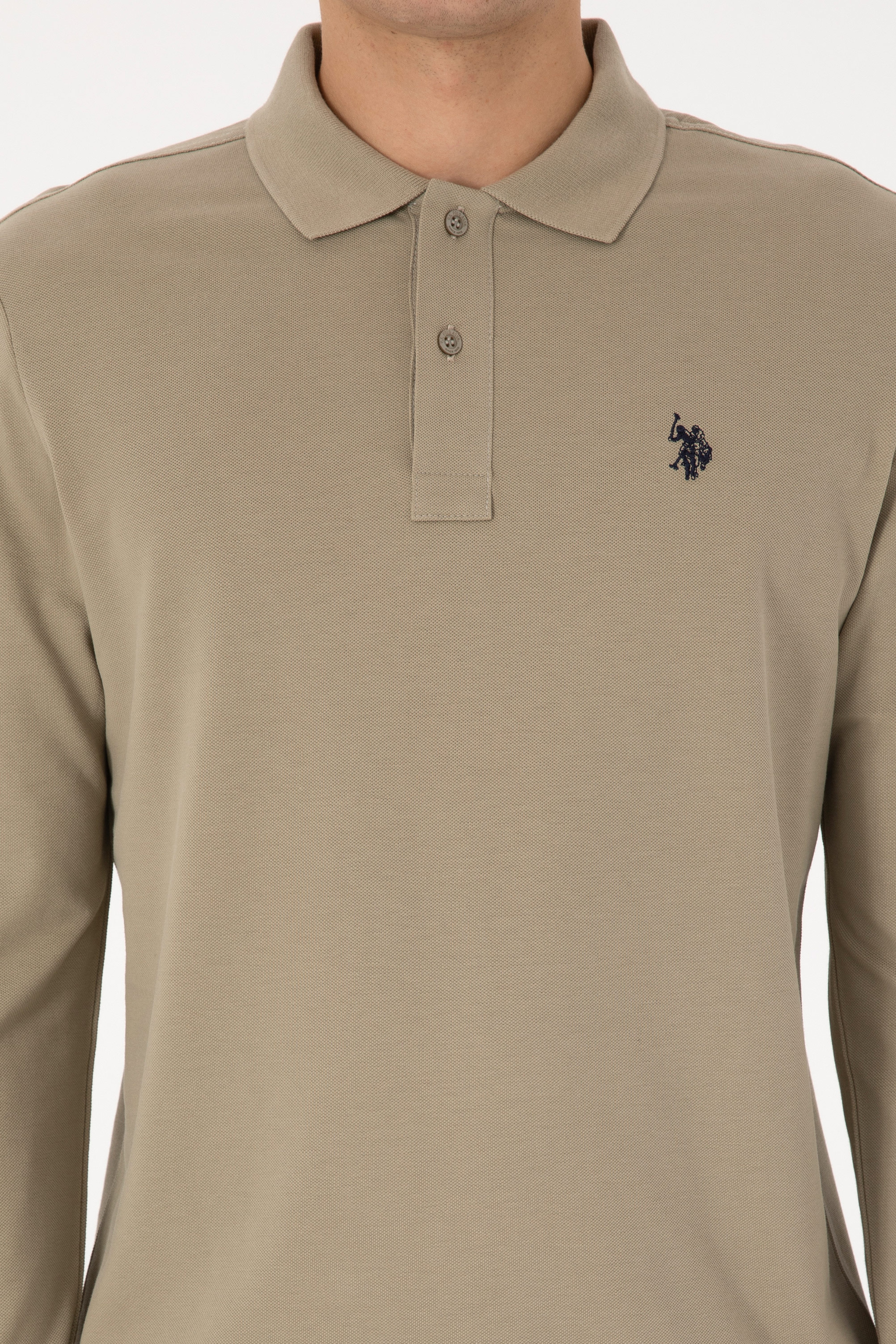 Erkek Regular Fit Polo Yaka Açık Haki Basic Sweatshirt - Image 6