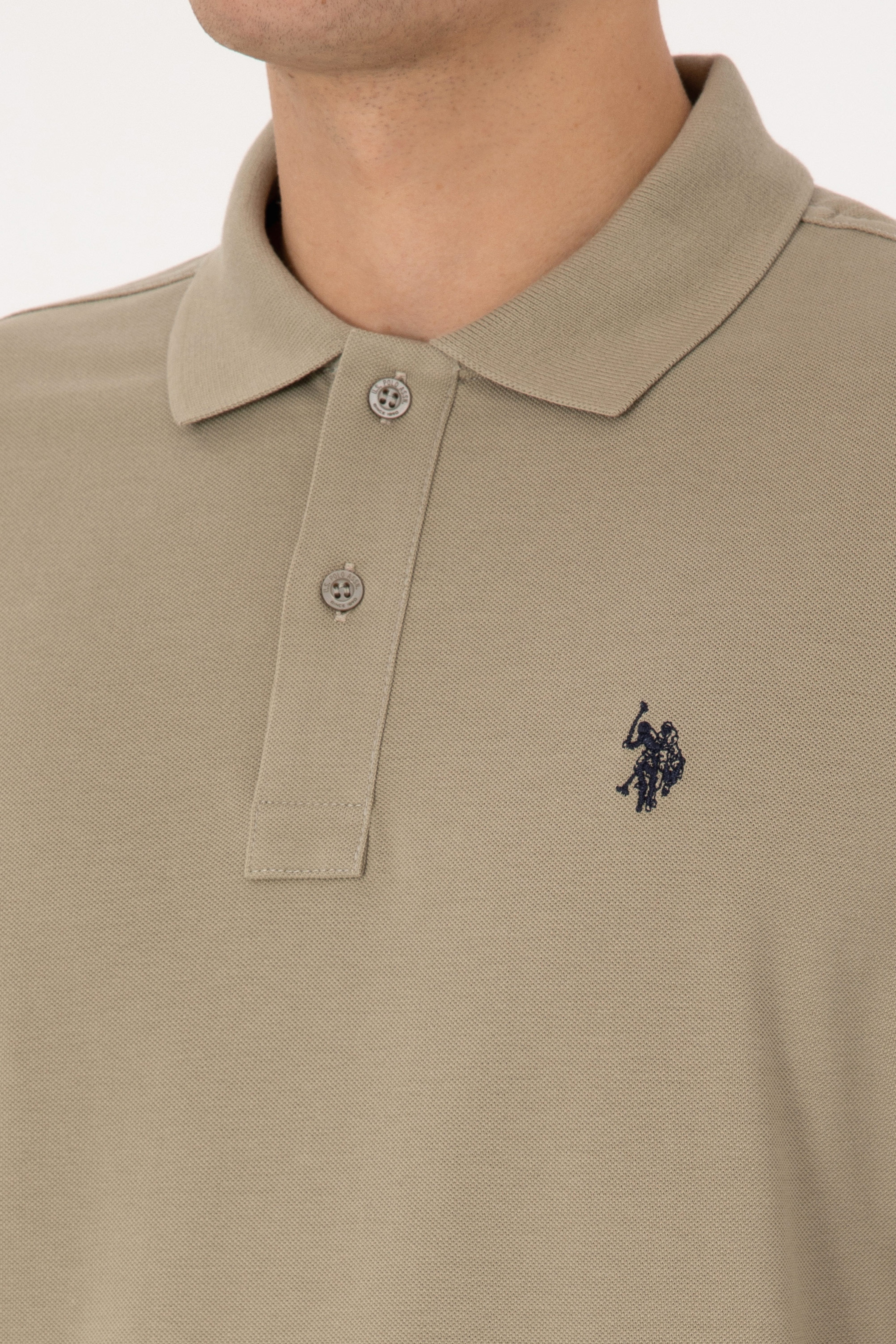 Erkek Regular Fit Polo Yaka Açık Haki Basic Sweatshirt - Image 7