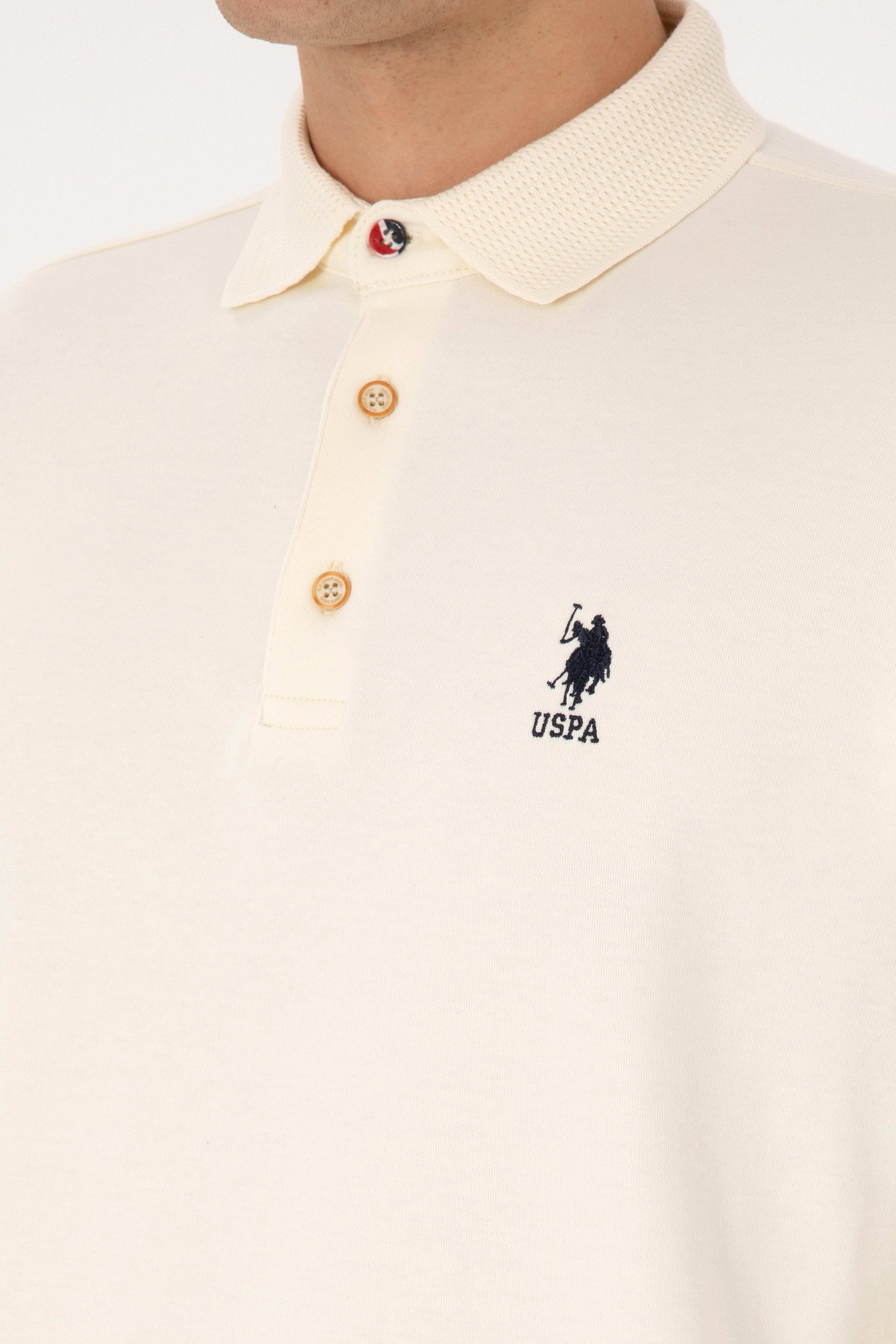 Erkek Regular Fit Polo Yaka Krem Basic Sweatshirt