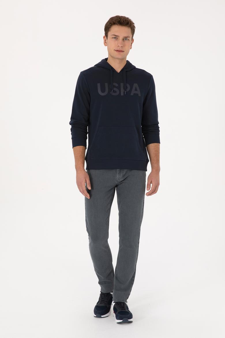 Erkek Slim Fit Kapüşonlu Lacivert Basic Sweatshirt - 50307695039