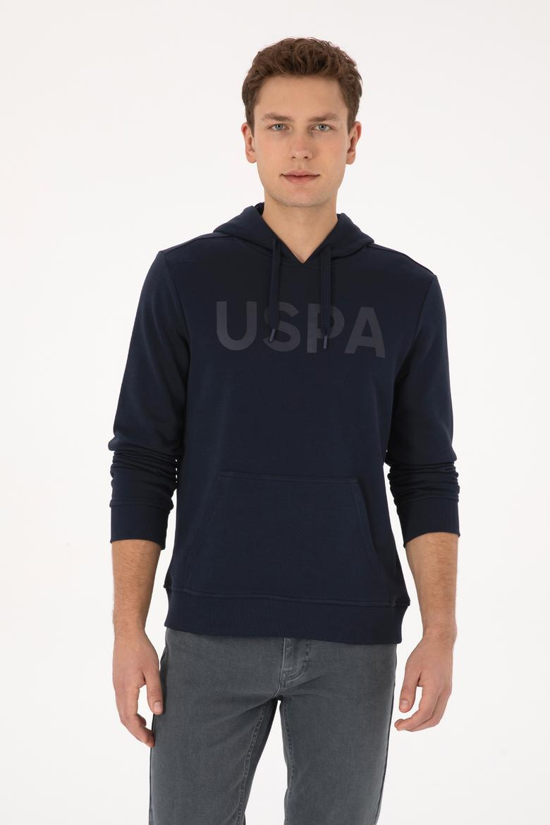 Erkek Slim Fit Kapüşonlu Lacivert Basic Sweatshirt
