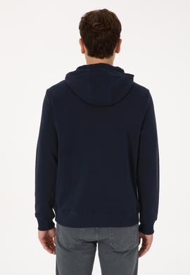 Erkek Slim Fit Kapüşonlu Lacivert Basic Sweatshirt - 50307695039