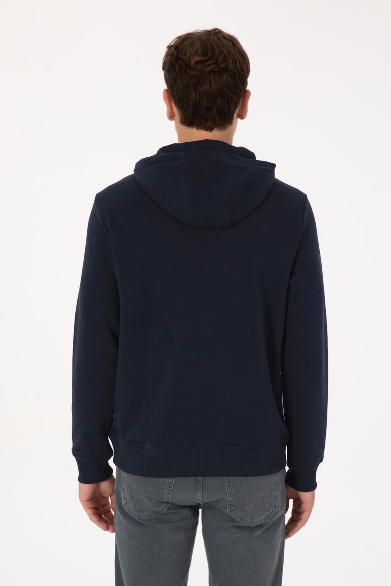 Erkek Slim Fit Kapüşonlu Lacivert Basic Sweatshirt - 50307695039