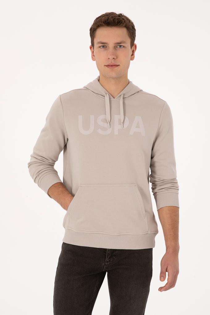 Erkek Slim Fit Kapüşonlu Taş Basic Sweatshirt