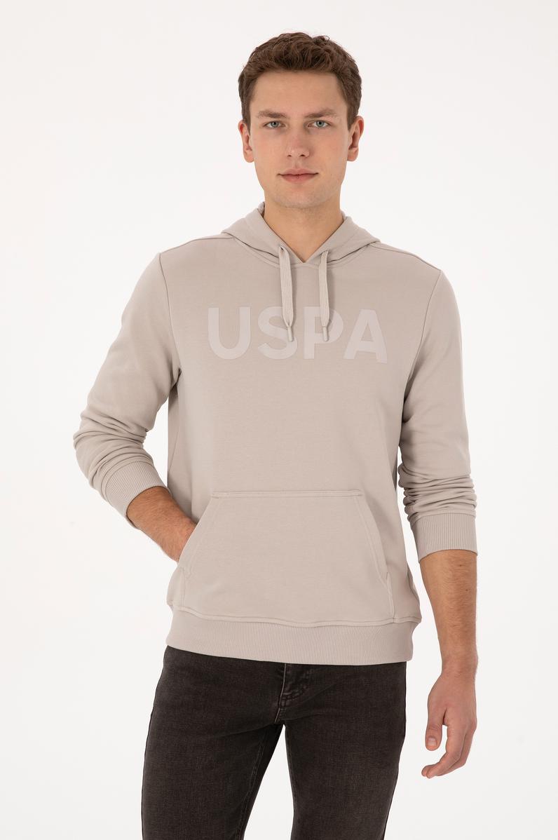 Erkek Slim Fit Kapüşonlu Taş Basic Sweatshirt