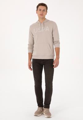Erkek Slim Fit Kapüşonlu Taş Basic Sweatshirt - 50307695066