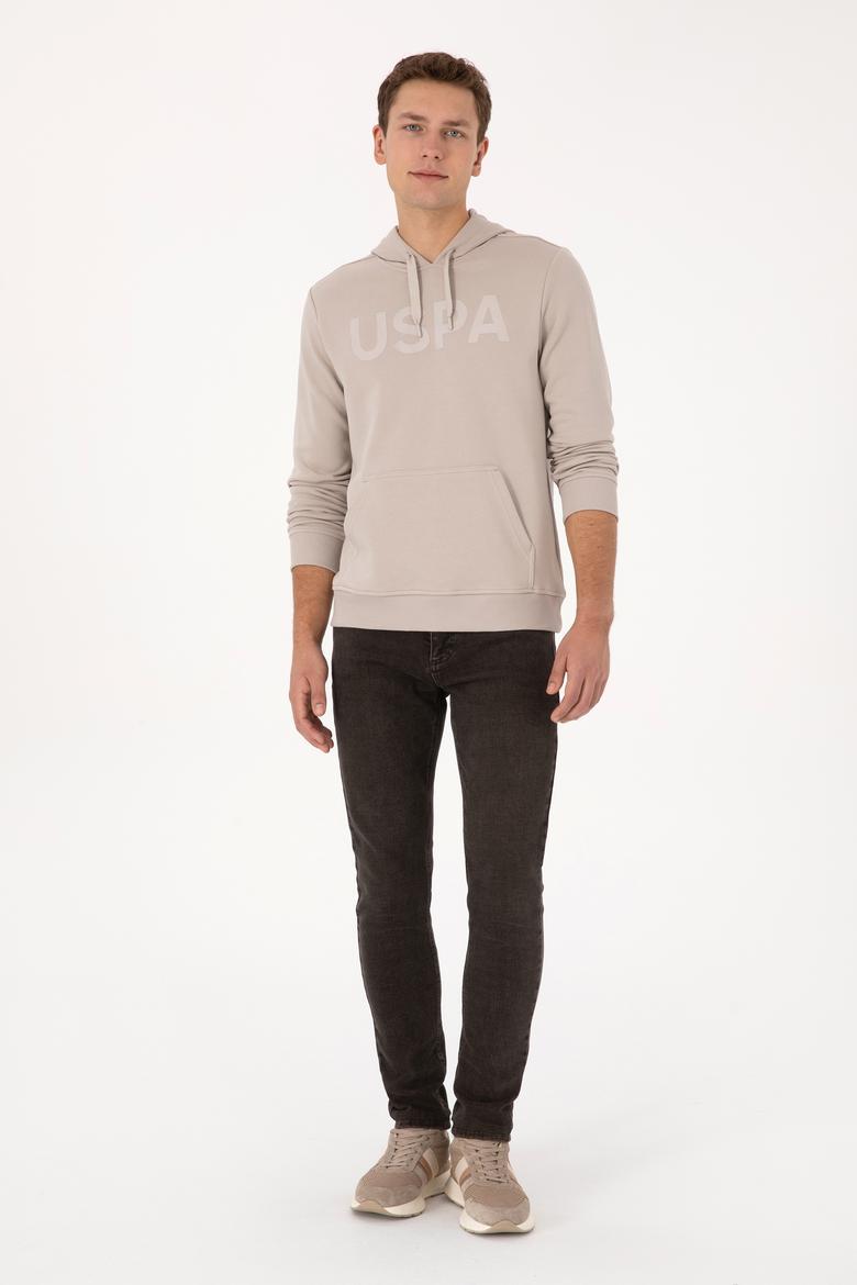 Erkek Slim Fit Kapüşonlu Taş Basic Sweatshirt - 50307695066