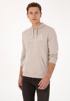 Erkek Slim Fit Kapüşonlu Taş Basic Sweatshirt - 50307695066