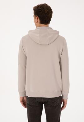 Erkek Slim Fit Kapüşonlu Taş Basic Sweatshirt - 50307695066