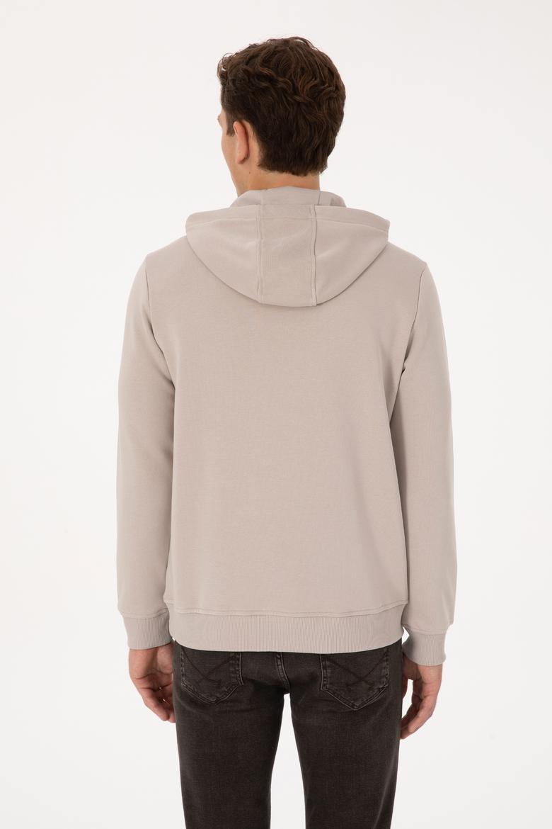 Erkek Slim Fit Kapüşonlu Taş Basic Sweatshirt - 50307695066