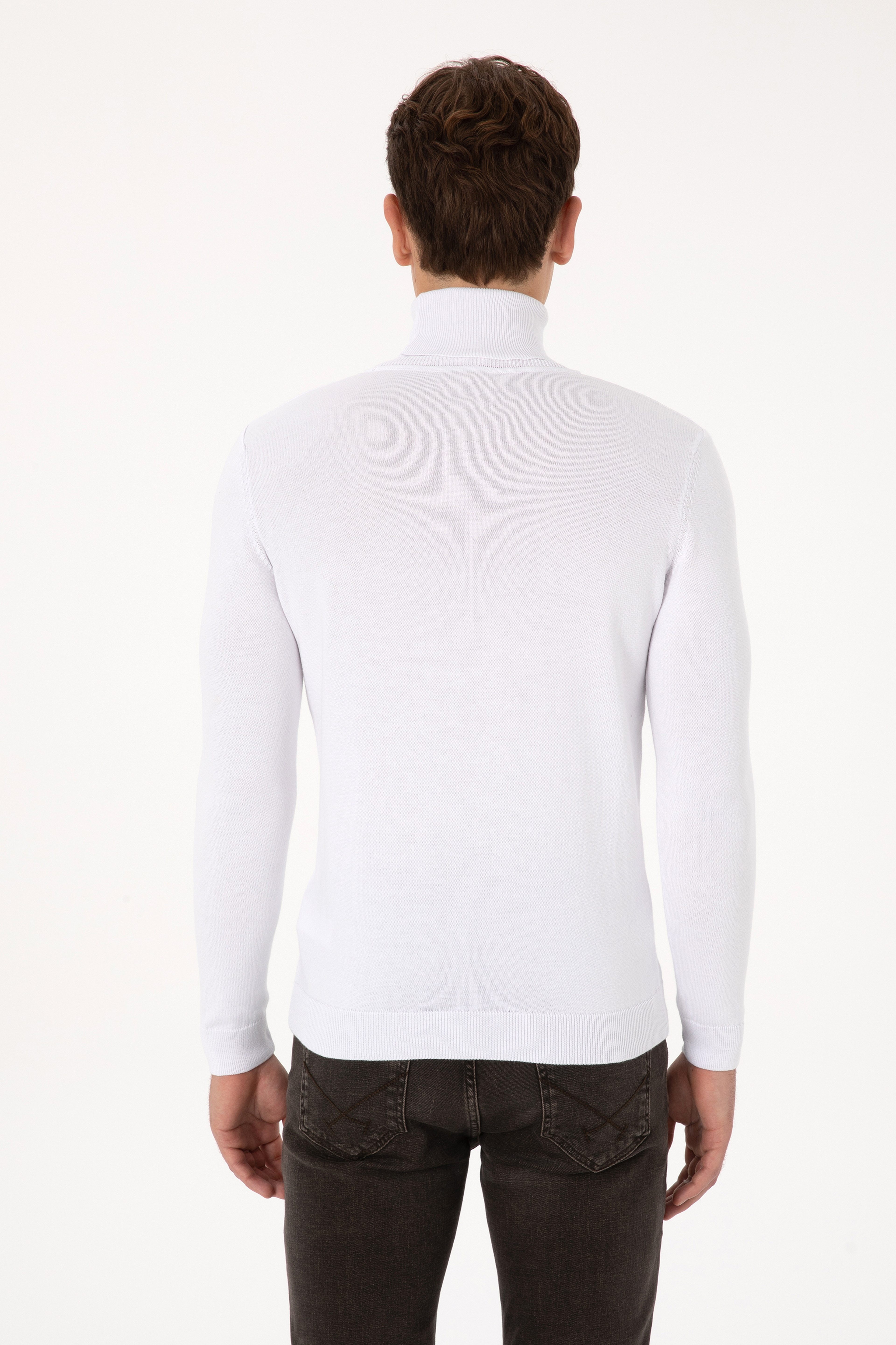 Erkek Slim Fit Balıkçı Yaka Beyaz Basic Kazak - Image 5