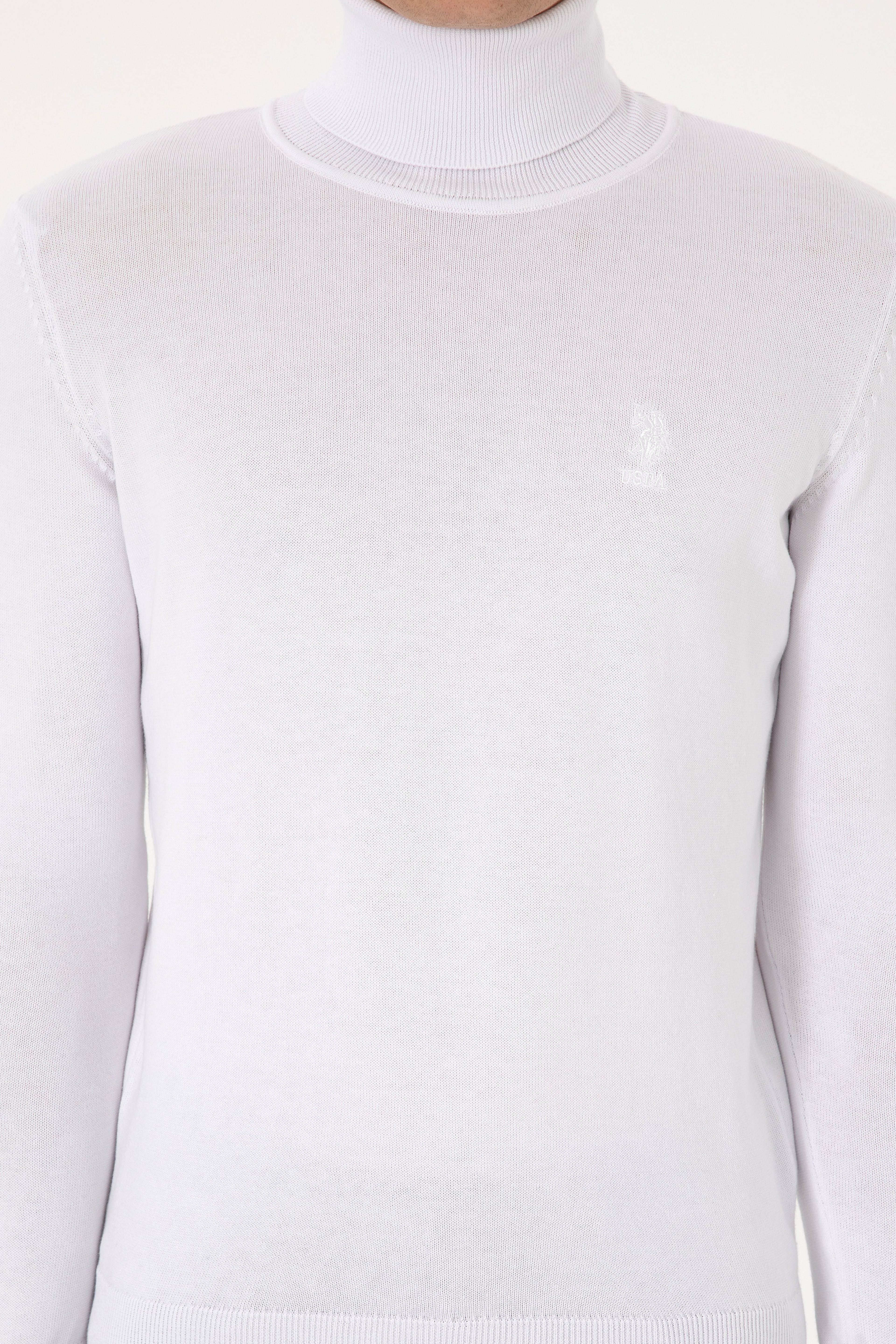 Erkek Slim Fit Balıkçı Yaka Beyaz Basic Kazak - Image 6