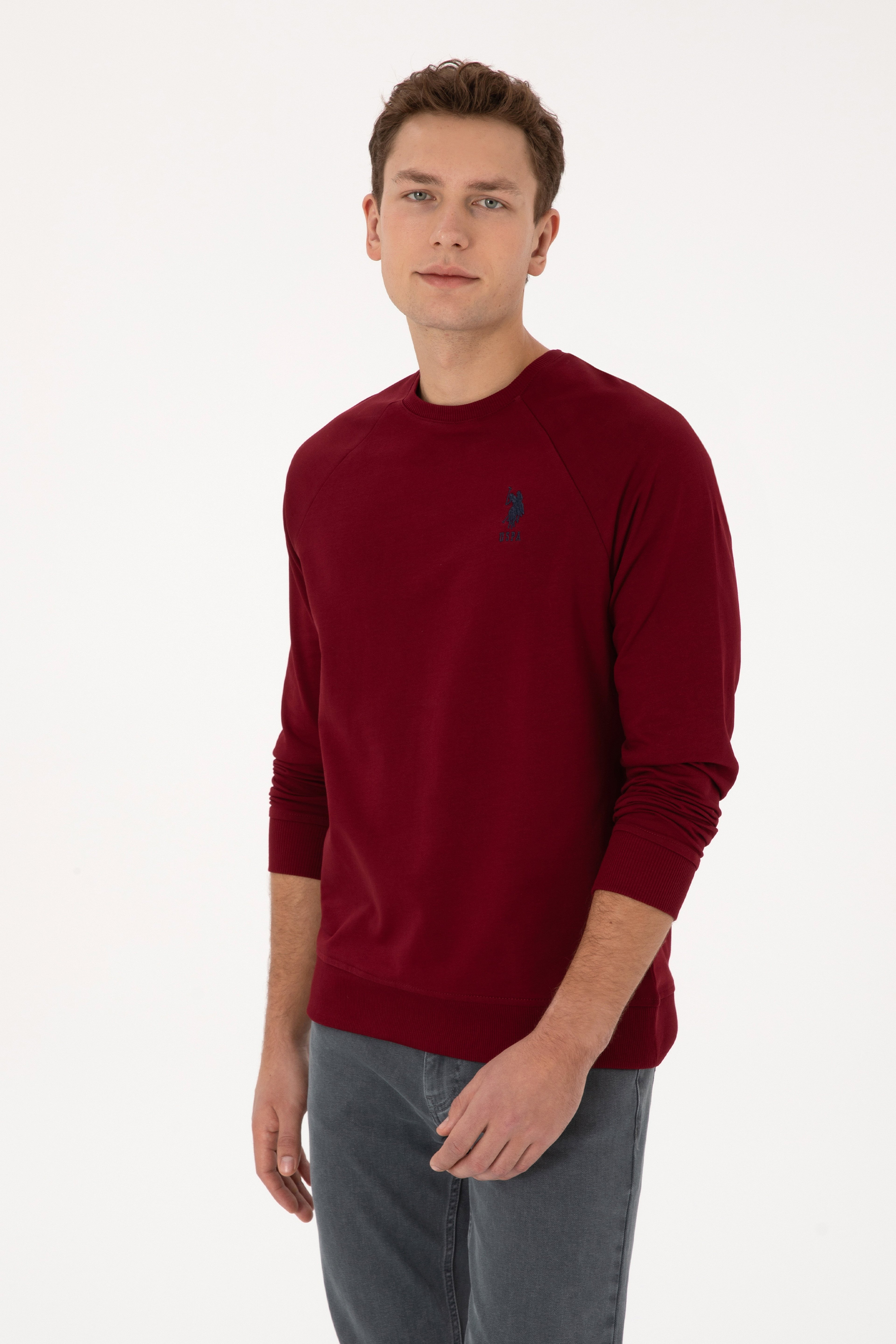 Erkek Bordo Basic Sweatshirt - Image 3