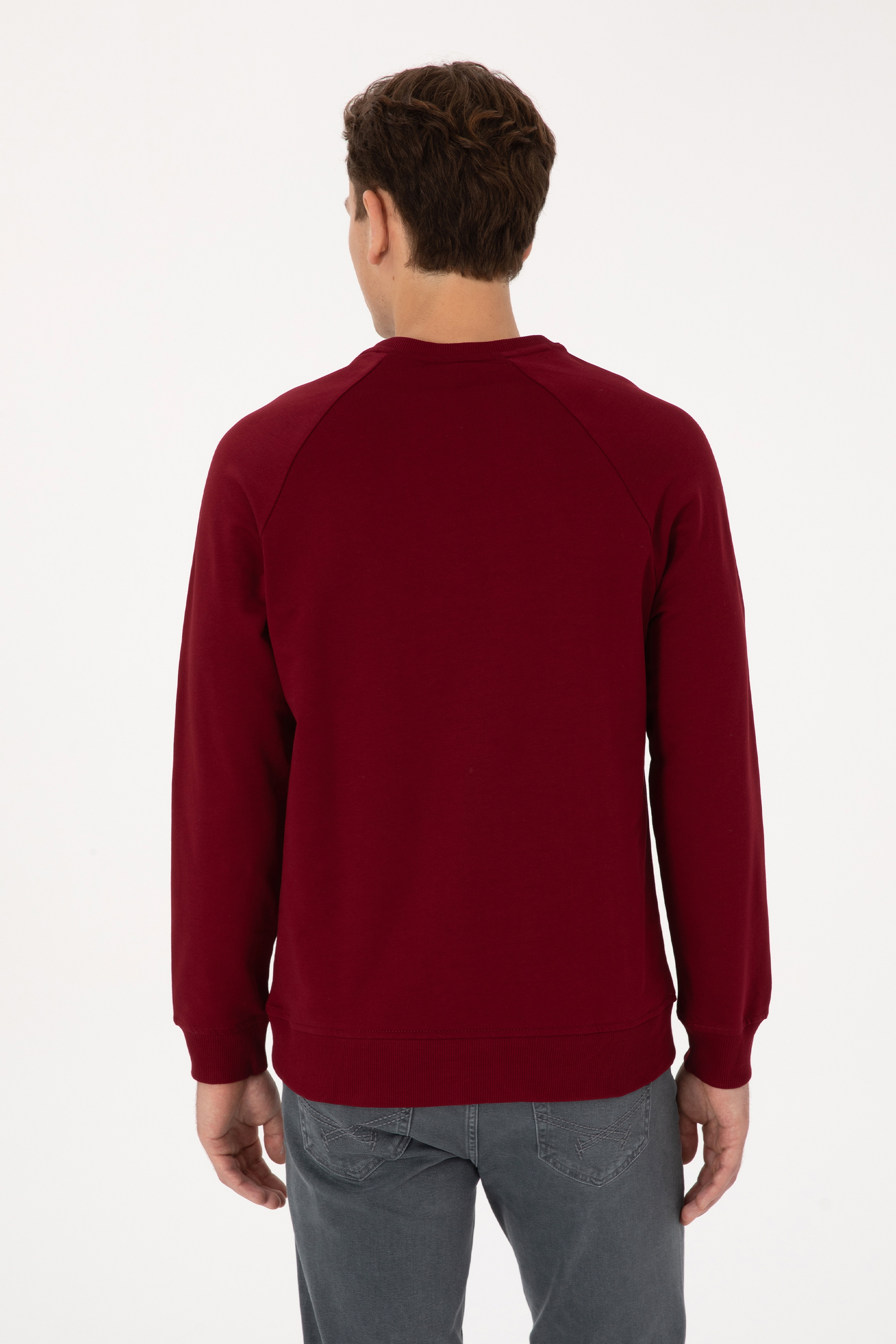 Erkek Bordo Basic Sweatshirt - Image 5