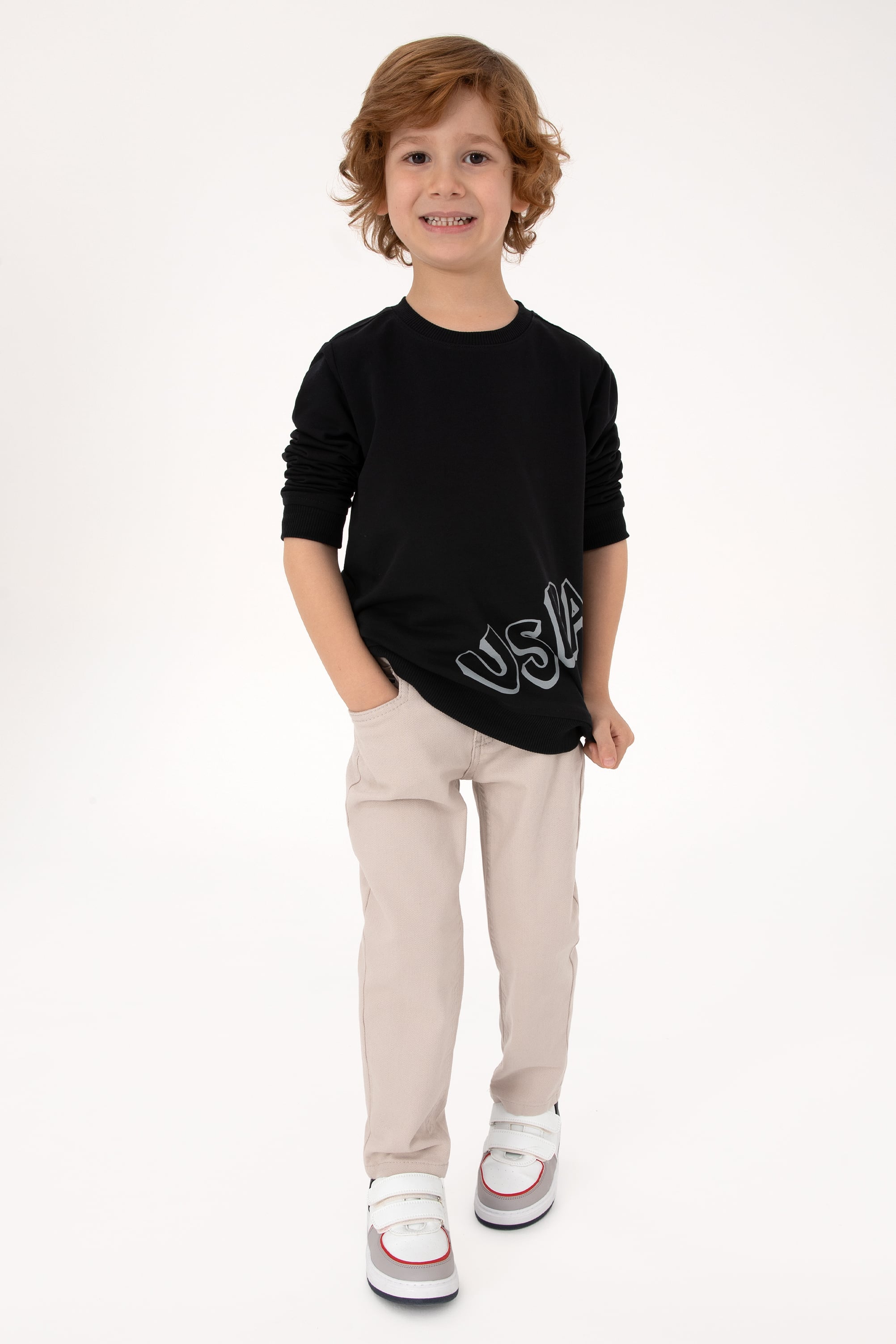 Erkek Çocuk Siyah Bisiklet Yaka Basic Sweatshirt - Image 2