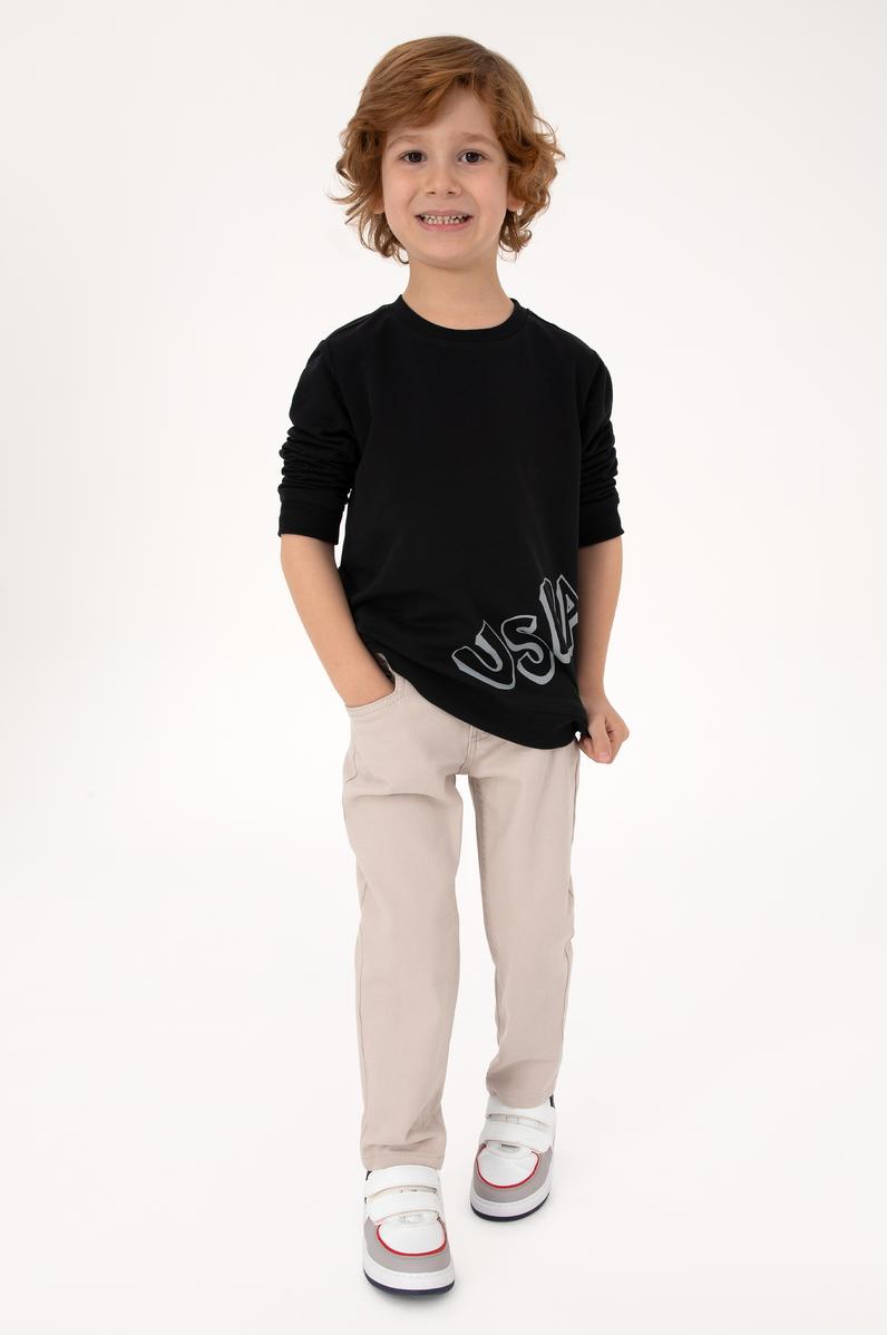 Erkek Çocuk Siyah Bisiklet Yaka Basic Sweatshirt