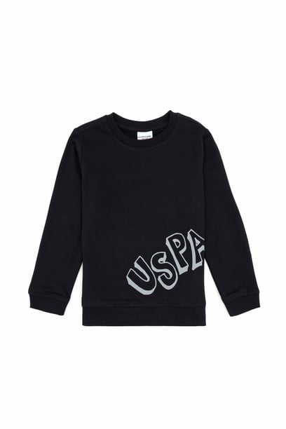 Erkek Çocuk Siyah Bisiklet Yaka Basic Sweatshirt