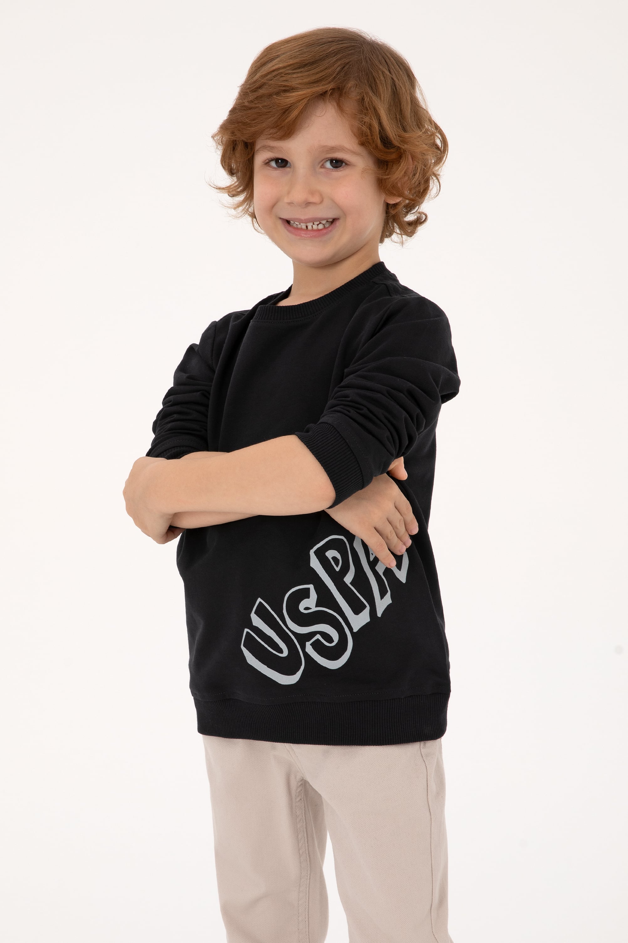 Erkek Çocuk Siyah Bisiklet Yaka Basic Sweatshirt - Image 1