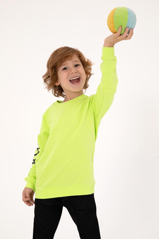 Erkek Çocuk Yeşil Basic Bisiklet Yaka Sweatshirt