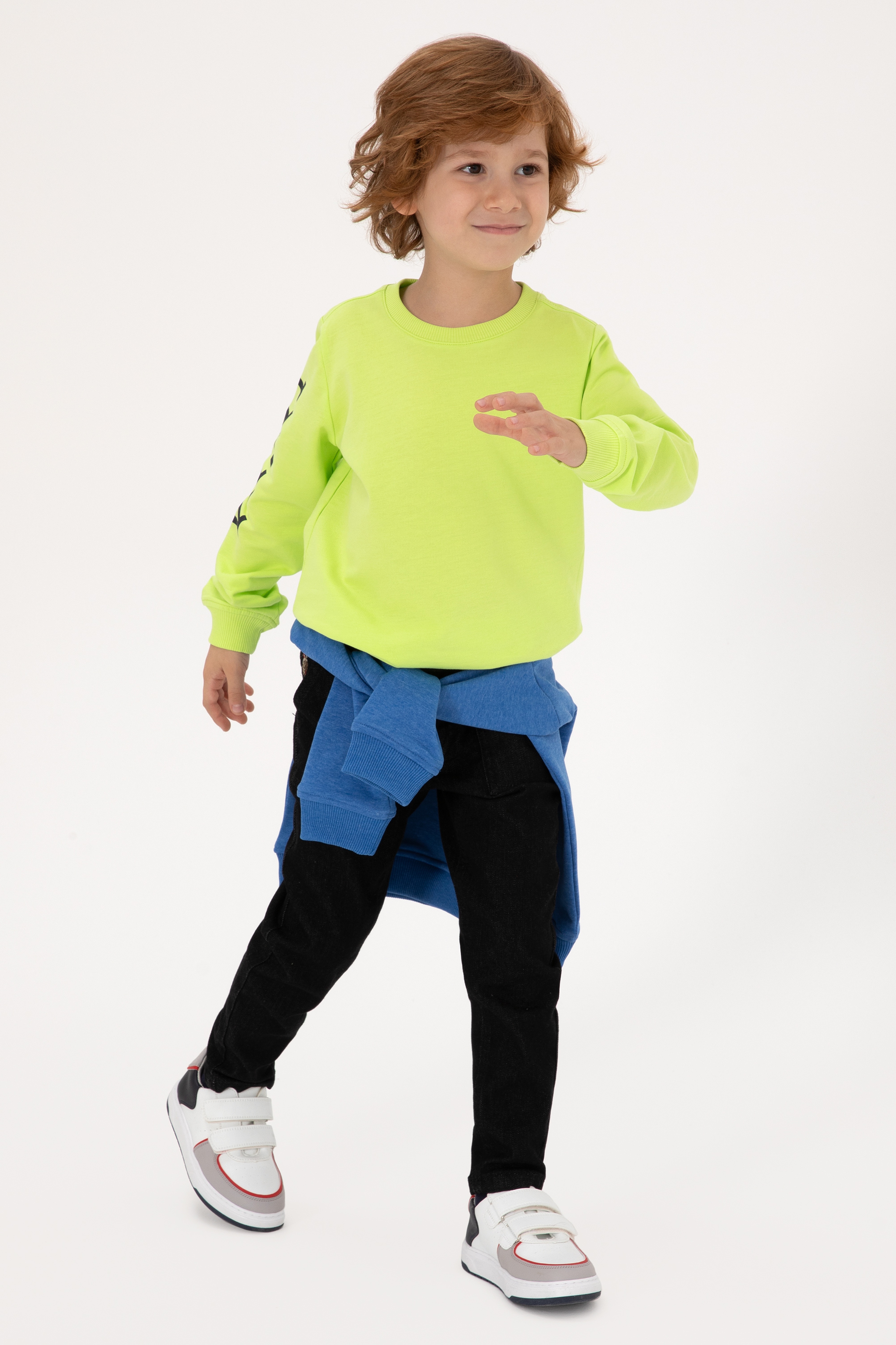 Erkek Çocuk Yeşil Basic Bisiklet Yaka Sweatshirt - Image 2