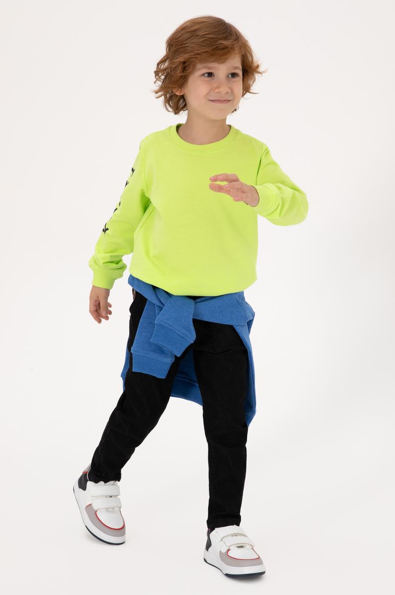 Erkek Çocuk Yeşil Basic Bisiklet Yaka Sweatshirt