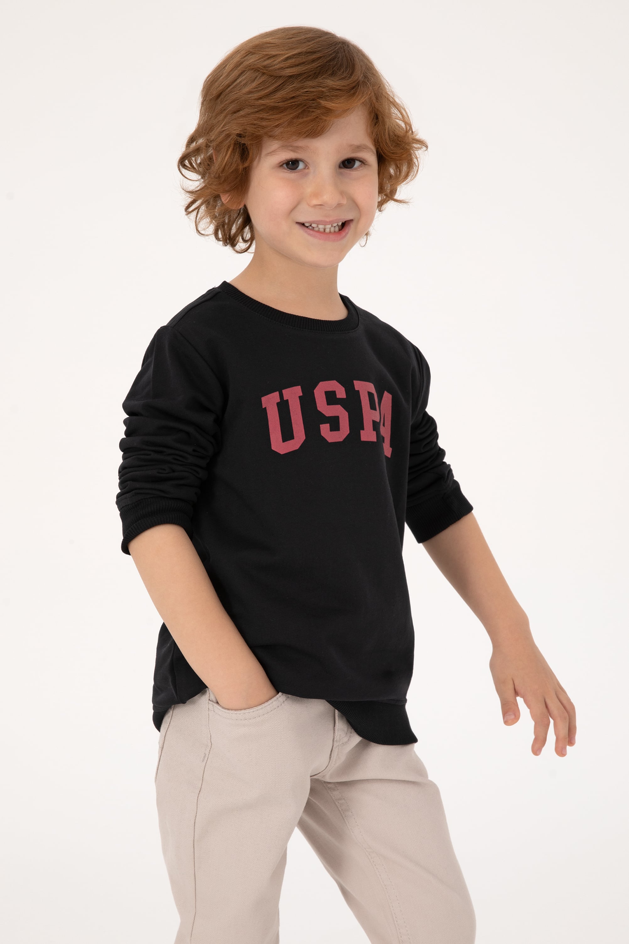 Erkek Çocuk Siyah Bisiklet Yaka Basic Sweatshirt - Image 1