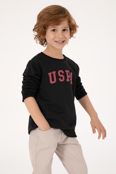 Erkek Çocuk Siyah Bisiklet Yaka Basic Sweatshirt