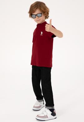 Erkek Çocuk Bordo Bisiklet Yaka Tişört - 50314940056