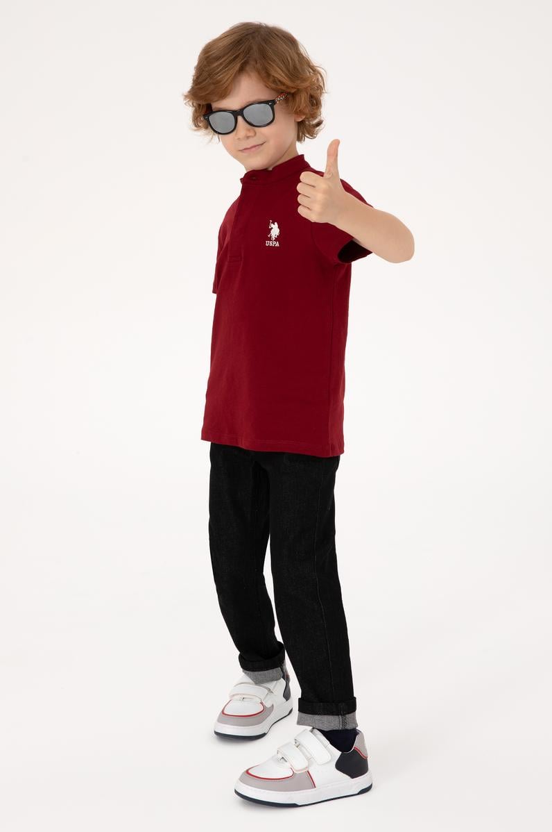 Erkek Çocuk Bordo Bisiklet Yaka Tişört