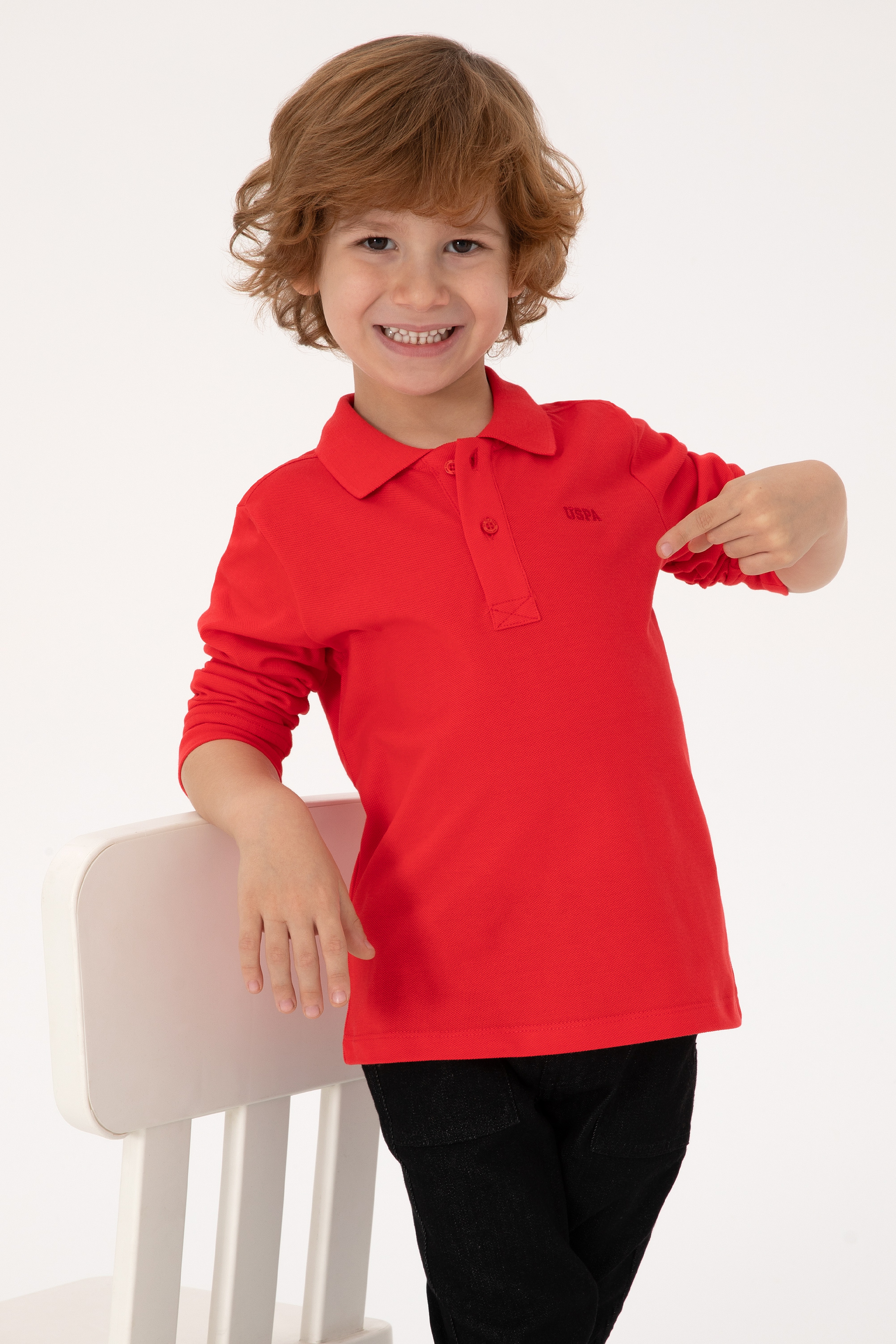 Erkek Çocuk Kırmızı Basic Polo Yaka Sweatshirt