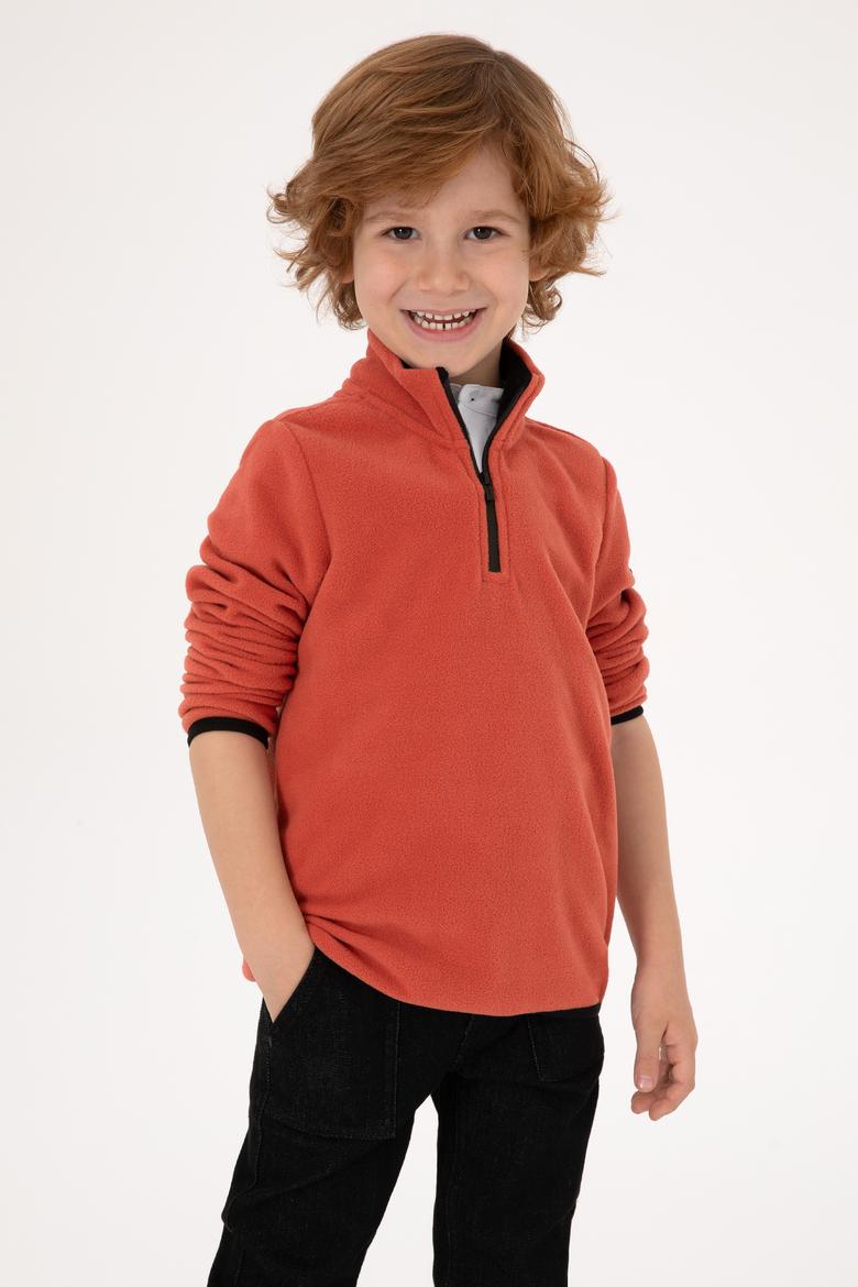 Erkek Çocuk Gül Kurusu Fermuarlı Yaka Sweatshirt