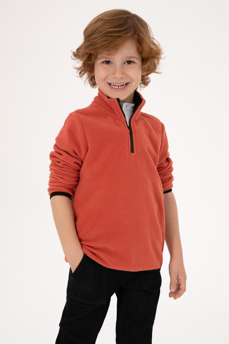 Erkek Çocuk Gül Kurusu Fermuarlı Yaka Sweatshirt