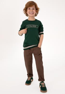 Erkek Çocuk Koyu Yeşil Bisiklet Yaka Basic Sweatshirt - 50314006044