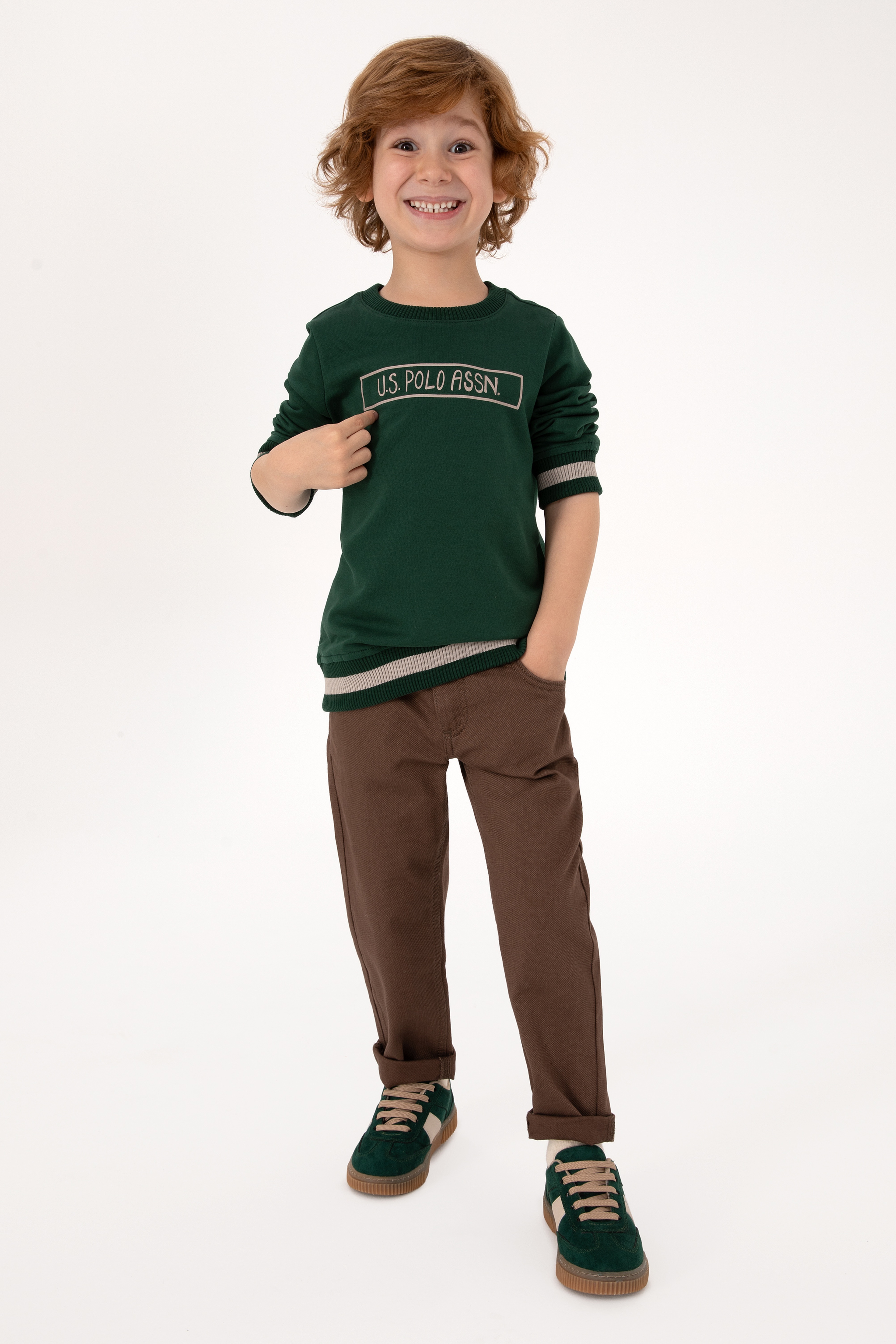 Erkek Çocuk Koyu Yeşil Basic Sweatshirt