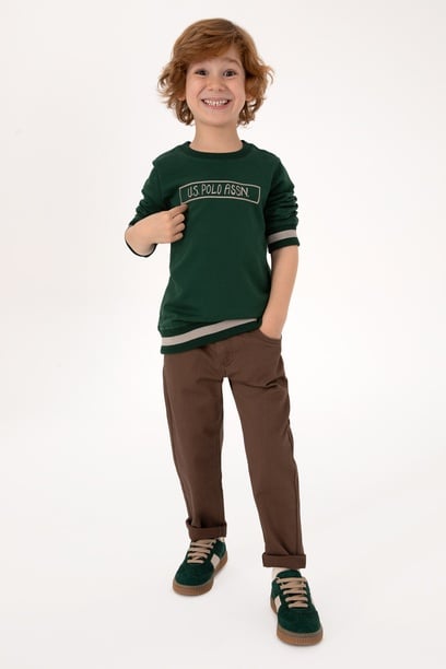 Erkek Çocuk Koyu Yeşil Basic Sweatshirt