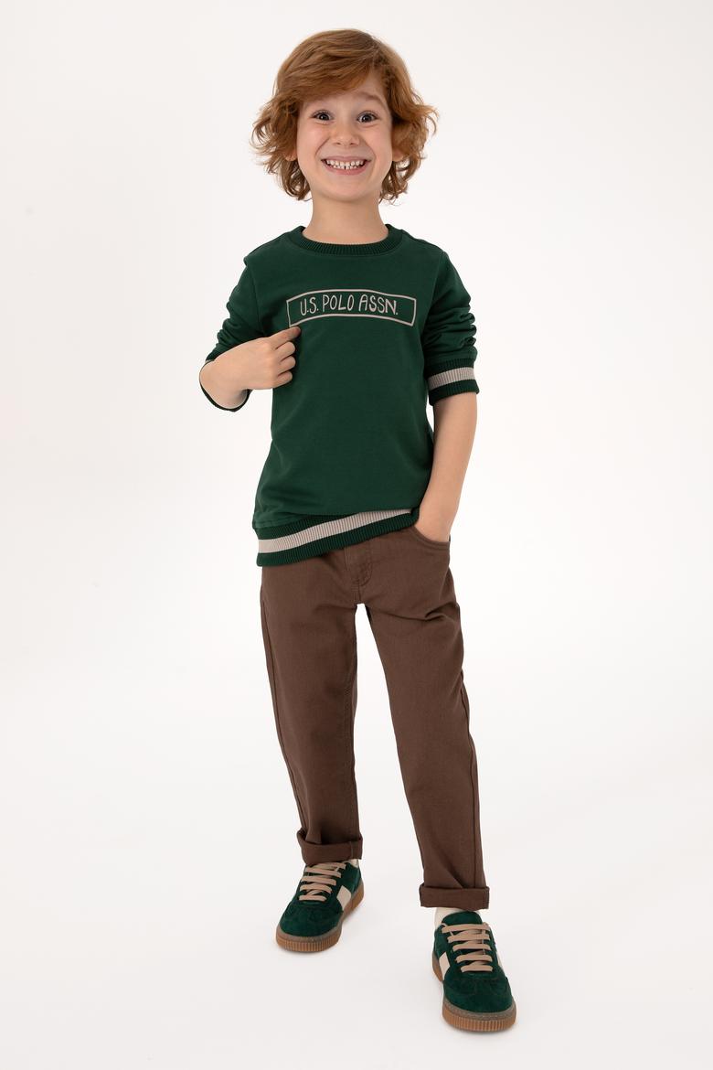 Erkek Çocuk Koyu Yeşil Bisiklet Yaka Basic Sweatshirt - 50314006044