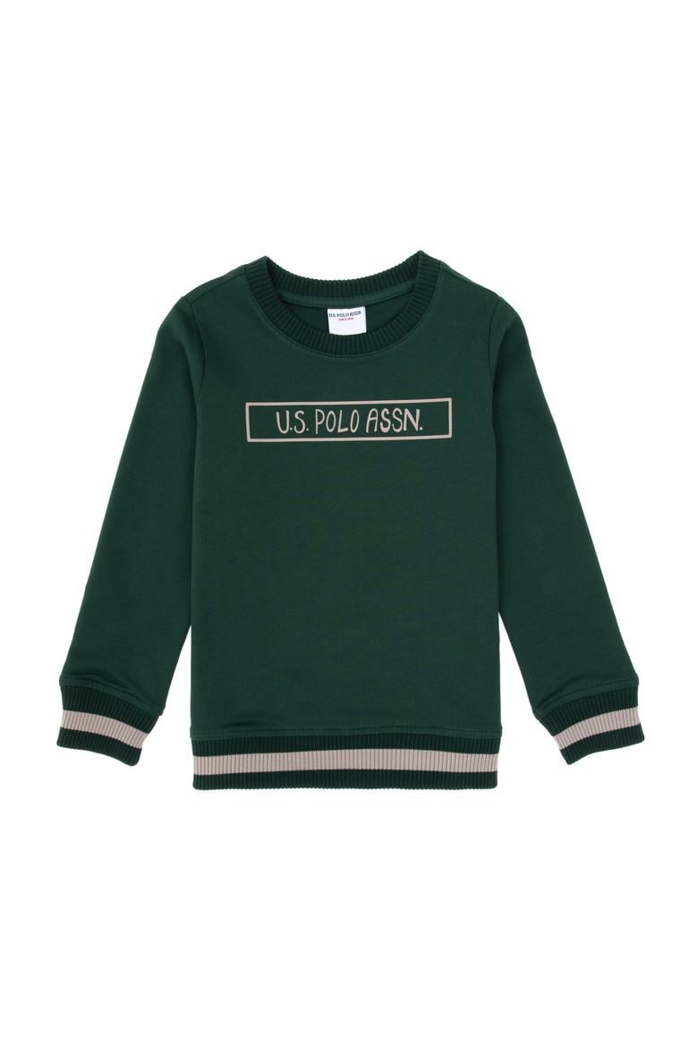 Erkek Çocuk Koyu Yeşil Bisiklet Yaka Basic Sweatshirt - 50314006044