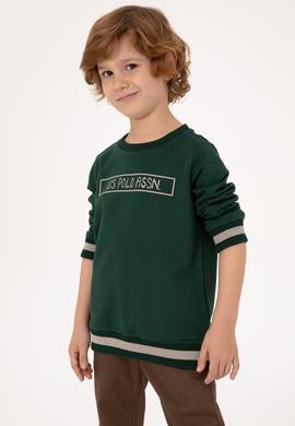 Erkek Çocuk Koyu Yeşil Bisiklet Yaka Basic Sweatshirt - 50314006044