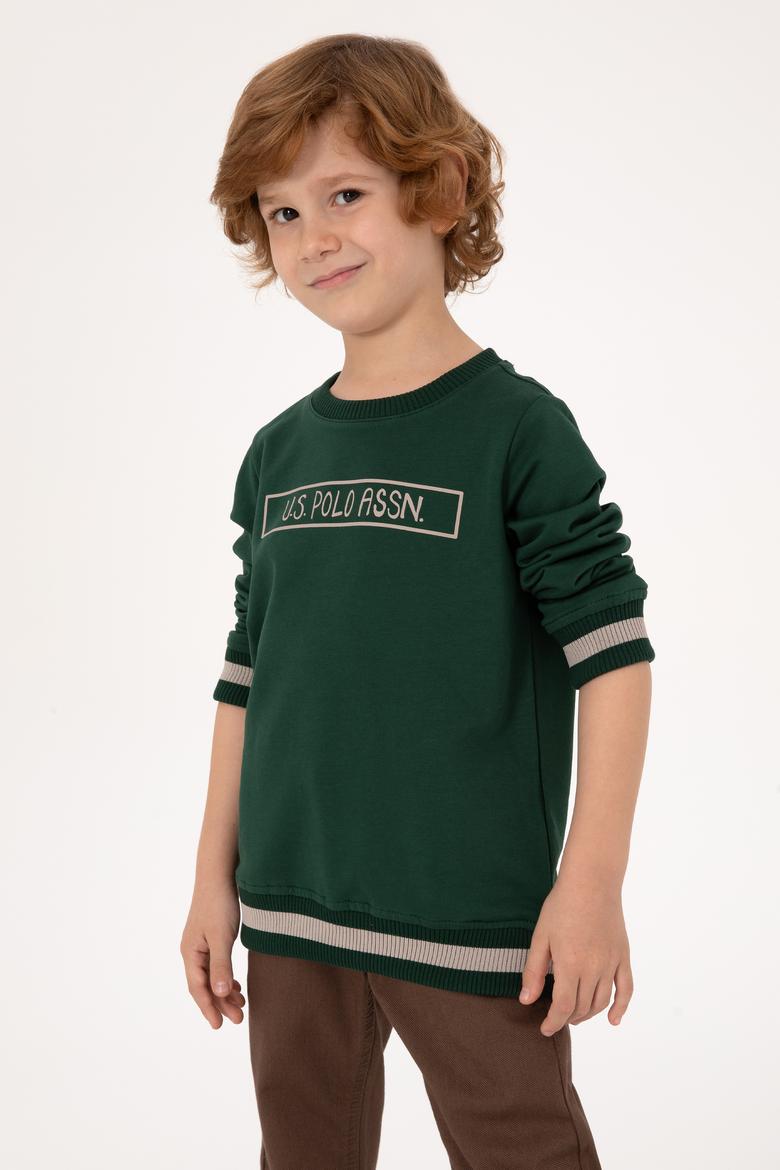 Erkek Çocuk Koyu Yeşil Bisiklet Yaka Basic Sweatshirt